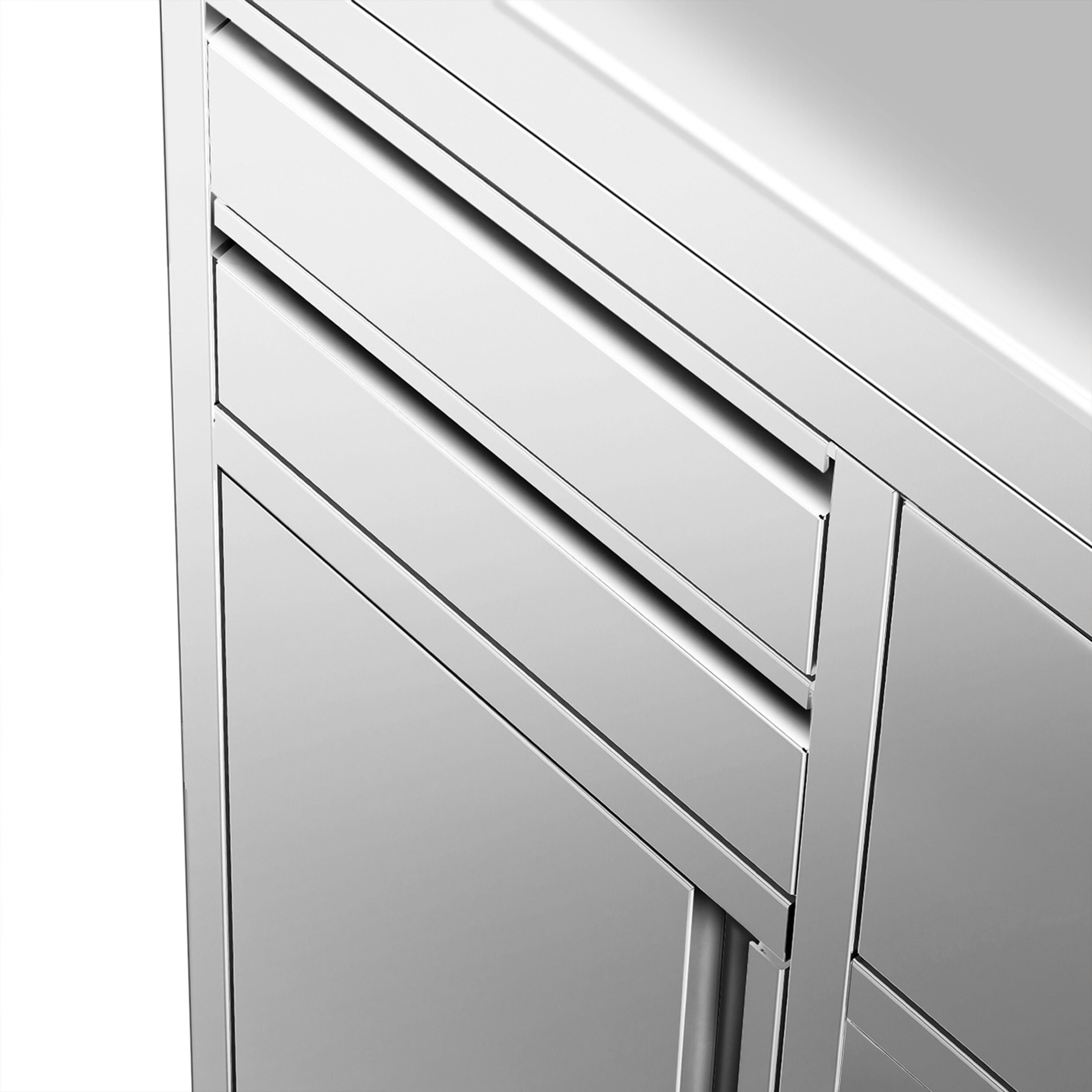 Armoire de travail PREMIUM pour machine à café filtre - 1400x600mm - avec dosseret - 4 tiroirs, 2 portes battantes, 2 tiroirs à marc de café