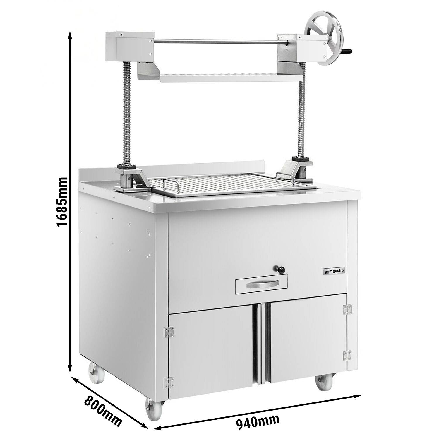 Barbecue au charbon de bois – 800 mm – avec système de levage & 1 tiroir – grille : 670 x 470 mm