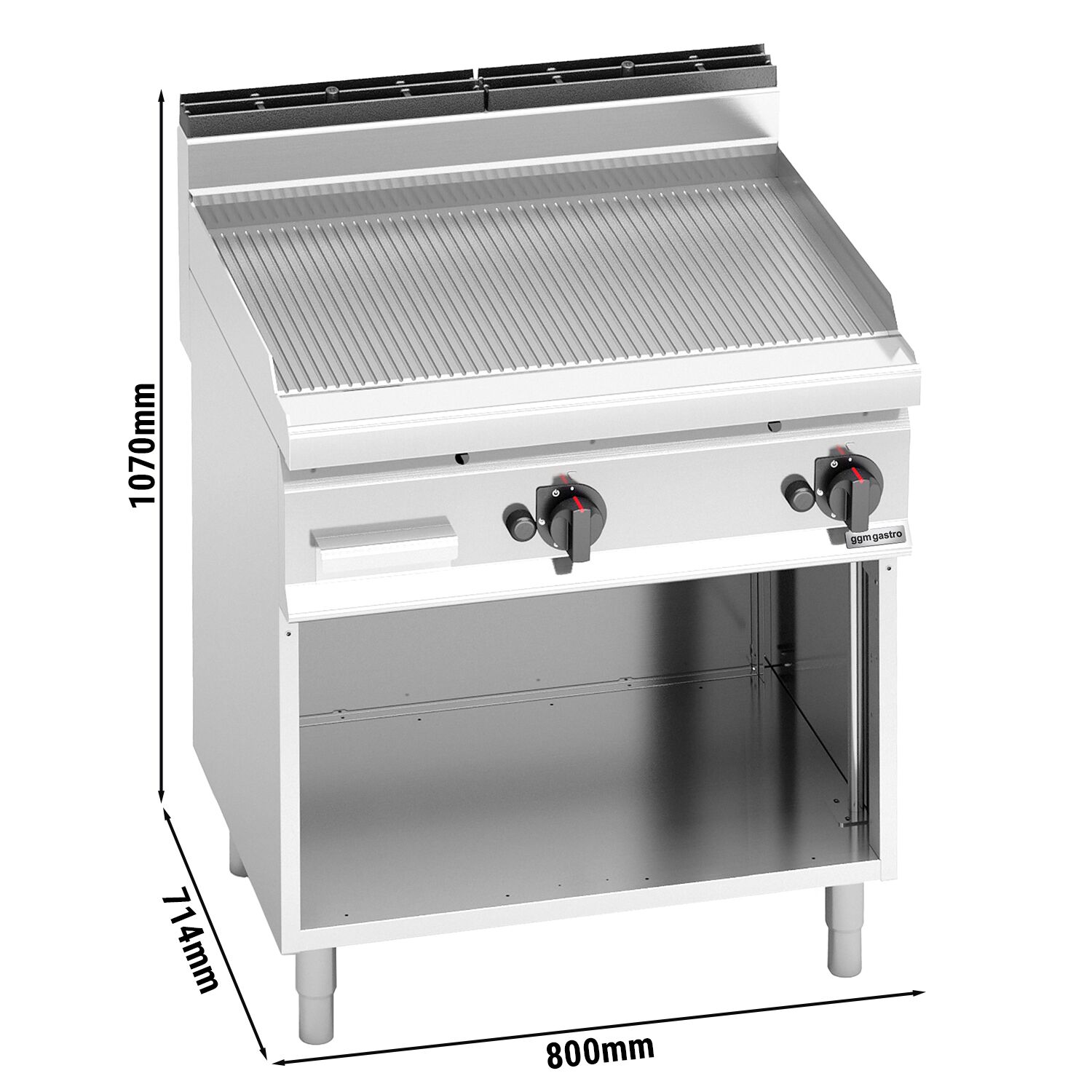 Commercial Gas Griddle - 13.8kW - Smooth/Ribbed Plate (half & half) - Cooking area: 795x500mm - on Stand