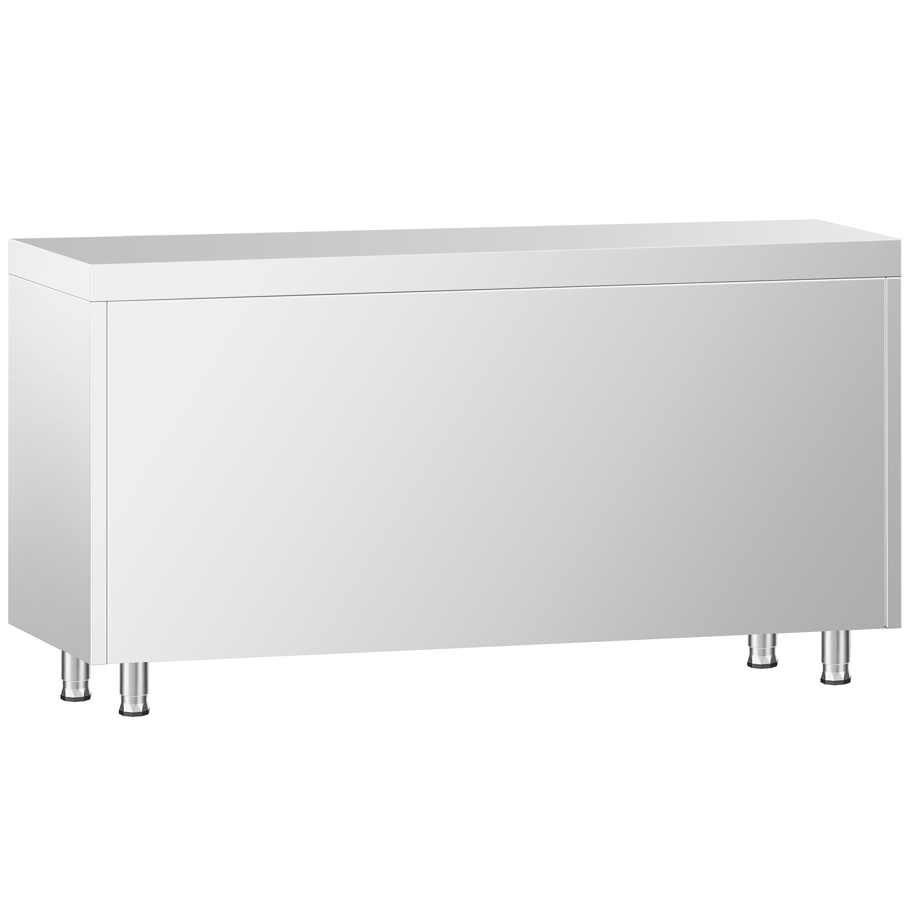 Table armoire en acier inoxydable PREMIUM - 1400x600mm - avec portes coulissantes et étagère basse et 3 tiroirs à gauche