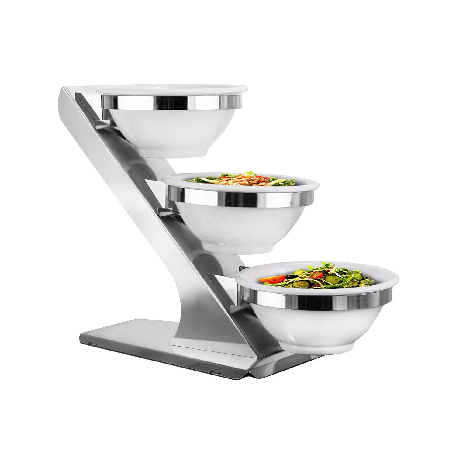 Support buffet - Set de 3 pièces - Chrome - Ø 280mm - incl. 3 Coupes en mélamine Ø 280mm