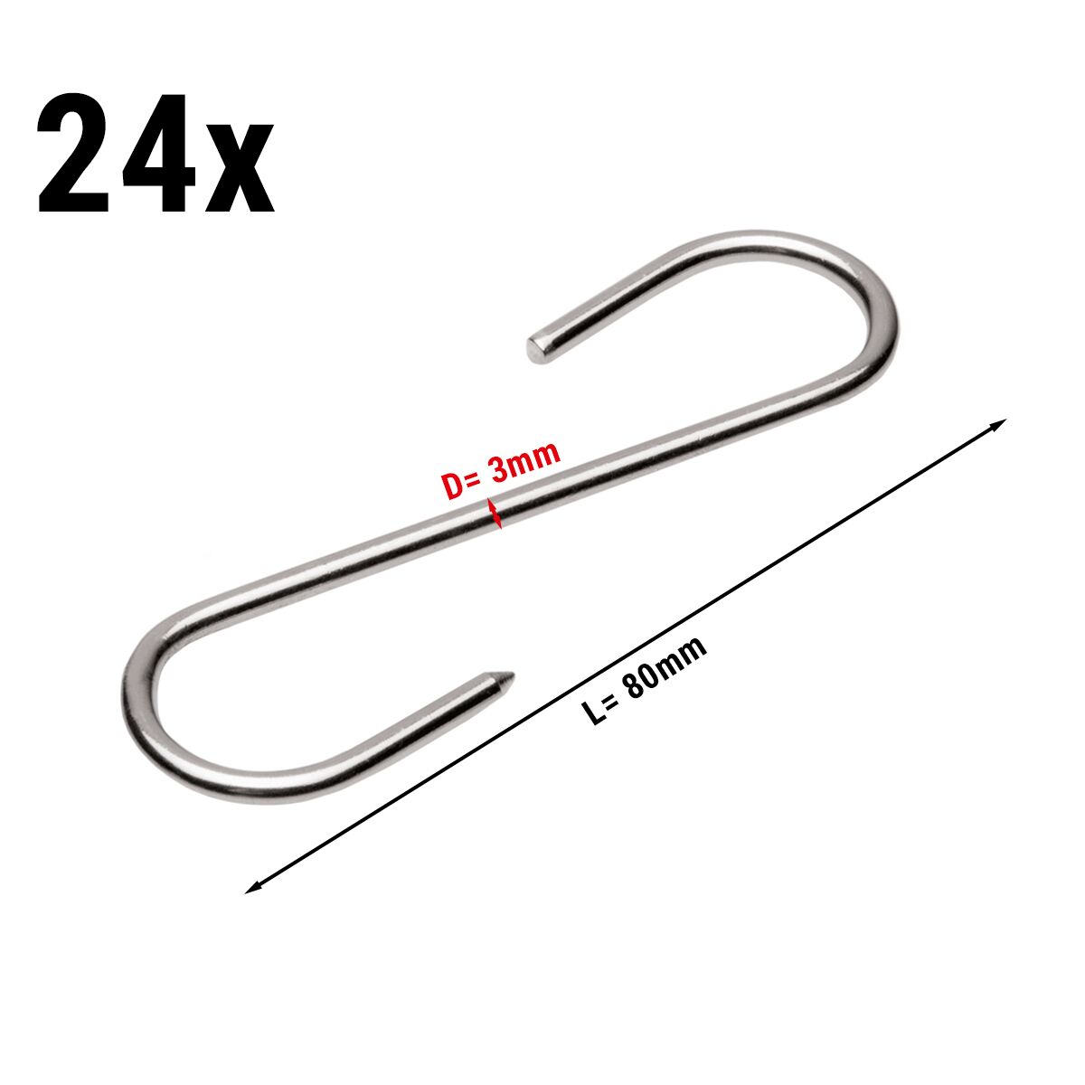 (24 szt.) Hak mięsny - Długość: 80mm - Grubość: 3mm