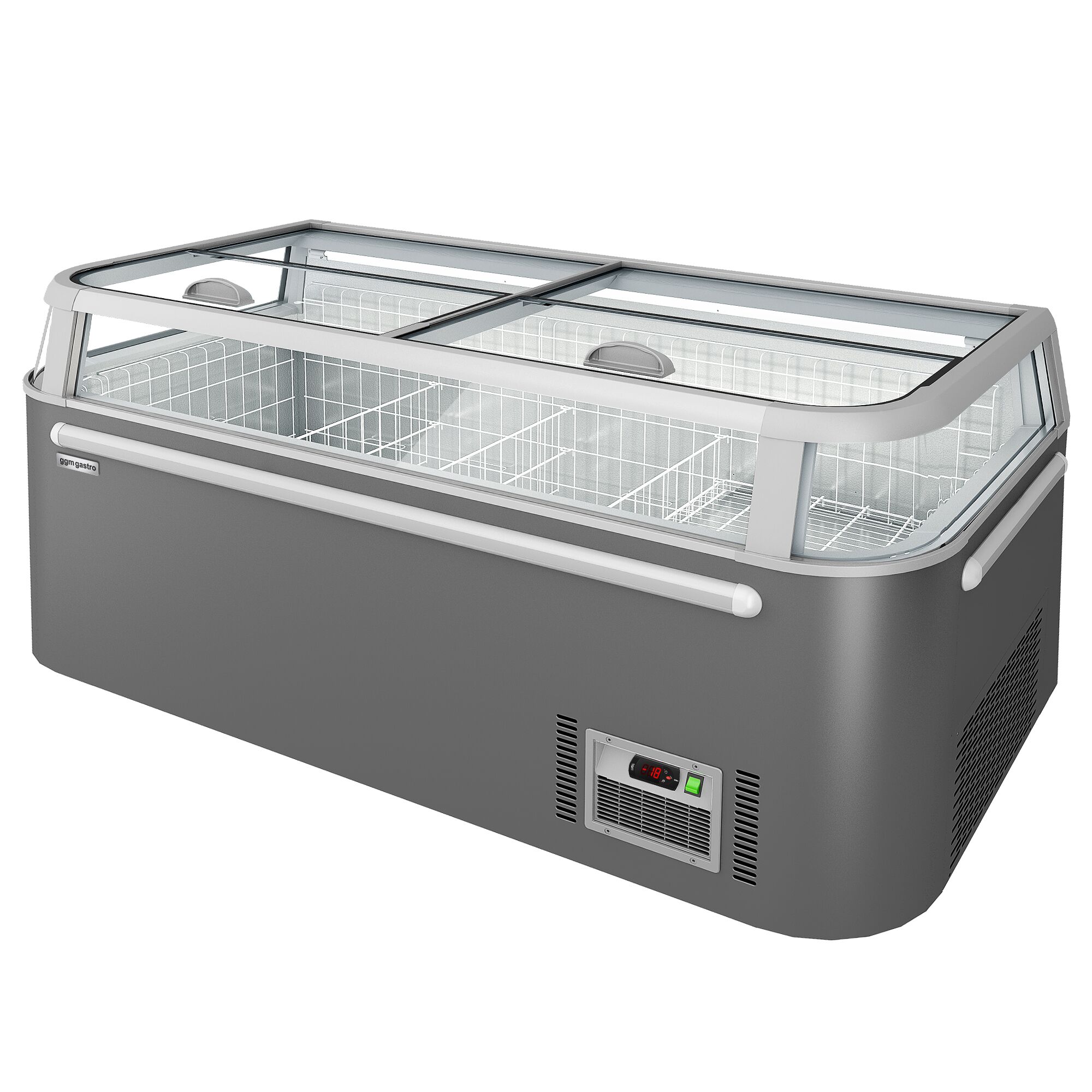 Îlot de congélation - Module de tête - 1850x850mm - 523 L - Couvercles coulissants en verre - Gris