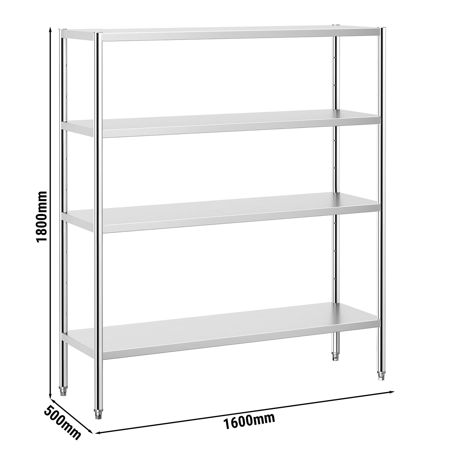 Étagère en inox PREMIUM - 1600 x 490 mm - avec 4 étagères (réglables)