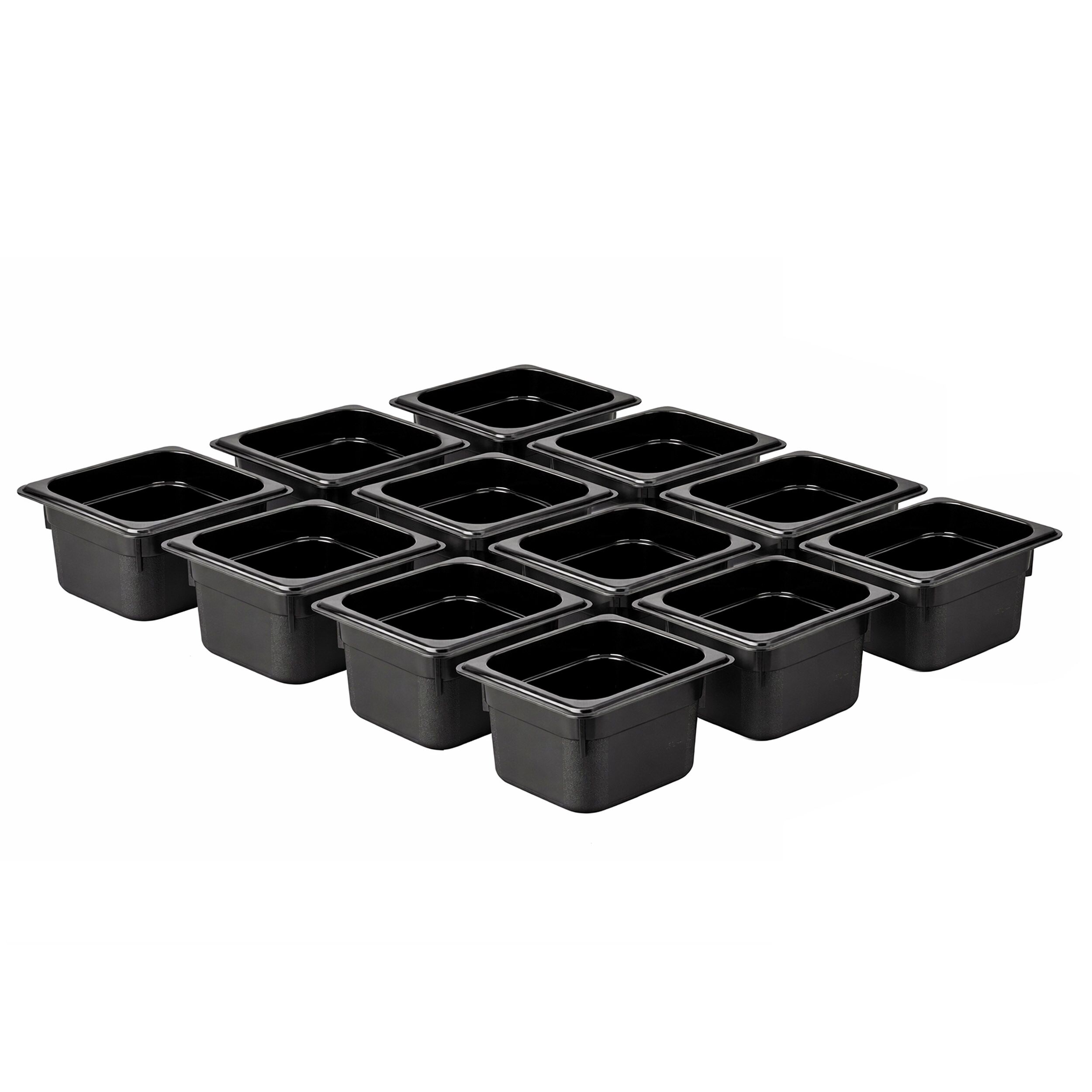 (12 pièces) Bac en Polycarbonate GN 1/6 - Noir - Hauteur : 100 mm