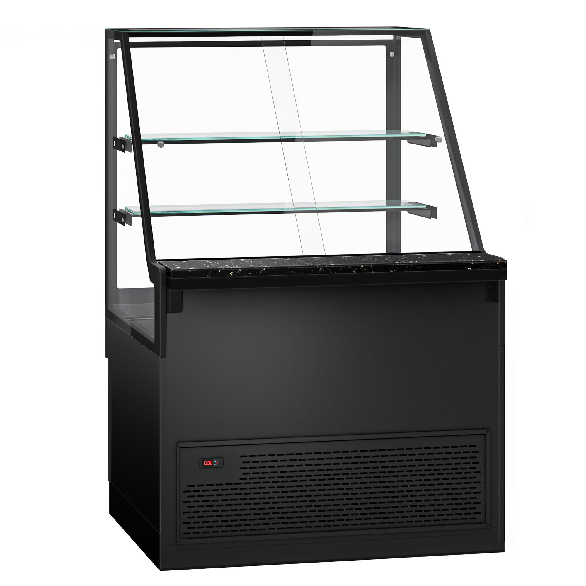 Serve Over Counter TORONTO - 1000mm - double glazing - black front - with 2 shelves - granite worktop