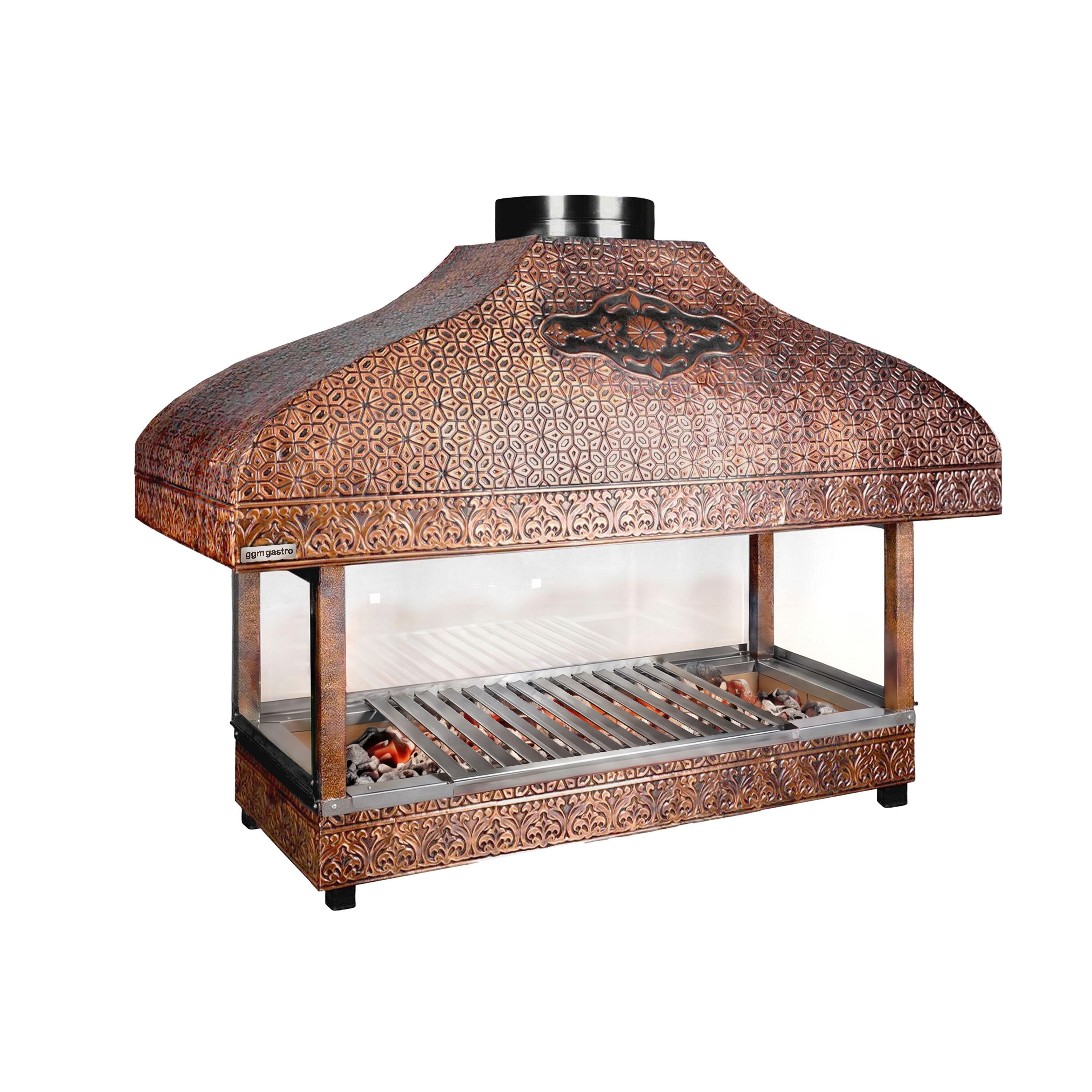 Kolgrill – med kopparkåpa - med glasfront - 1 000 mm - koppar (kopparkåpa)
