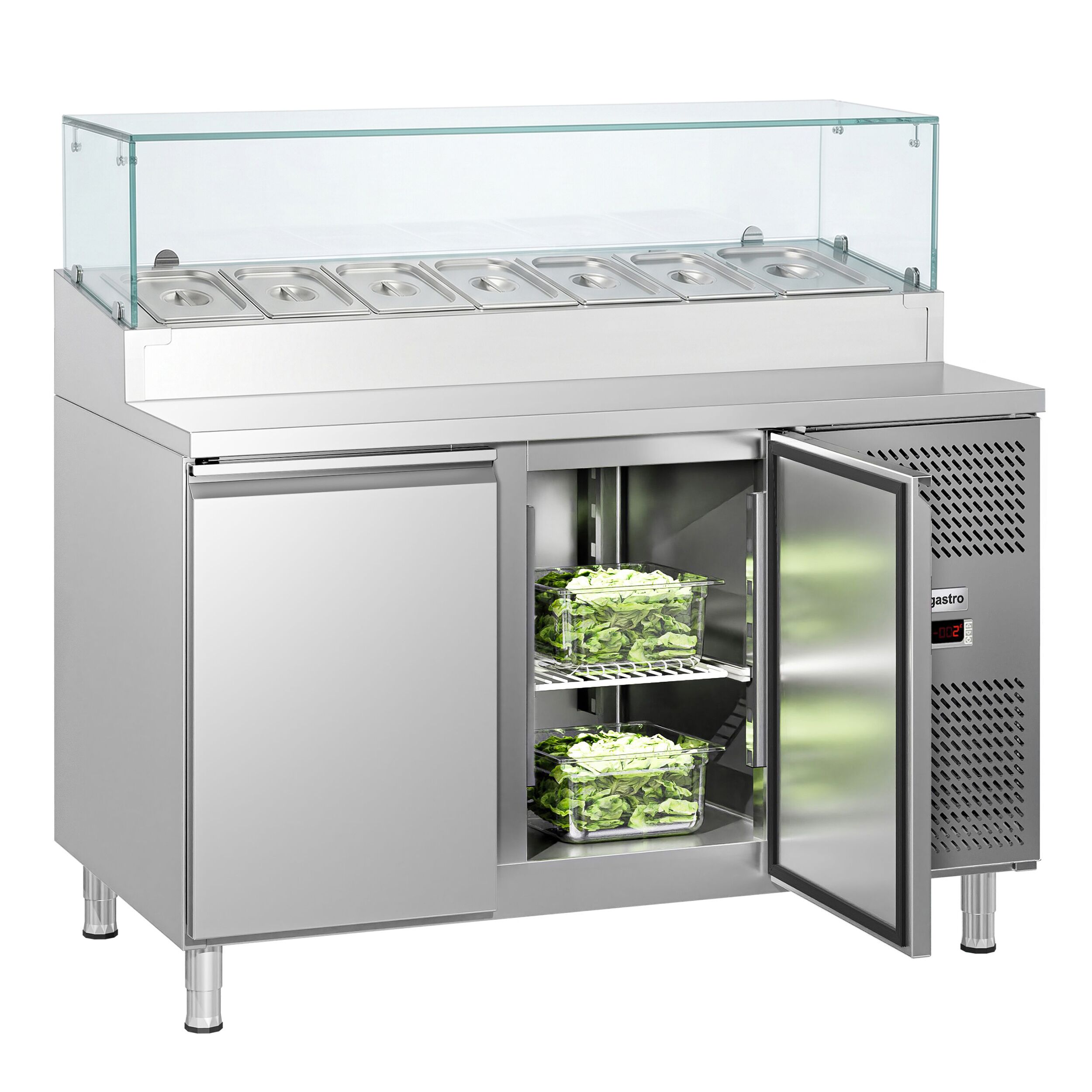 Zubereitungstisch ECO - 1360mm - 2 Türen - mit Glasaufsatz - für 7x GN 1/3