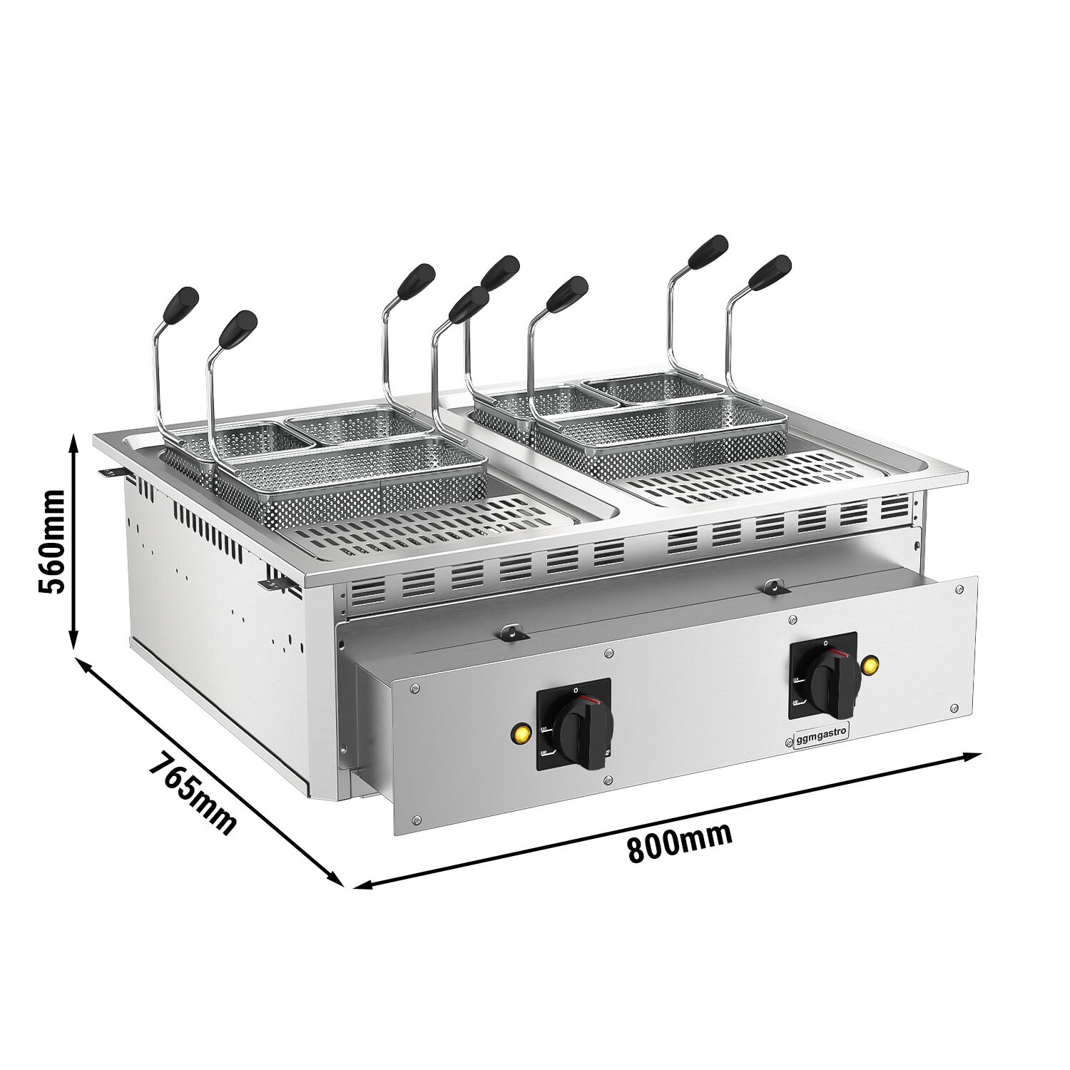 Électrique Cuiseur à pâtes professionnel - 13+13L - 15kW - avec robinet de vidange - avec 6 paniers inclus