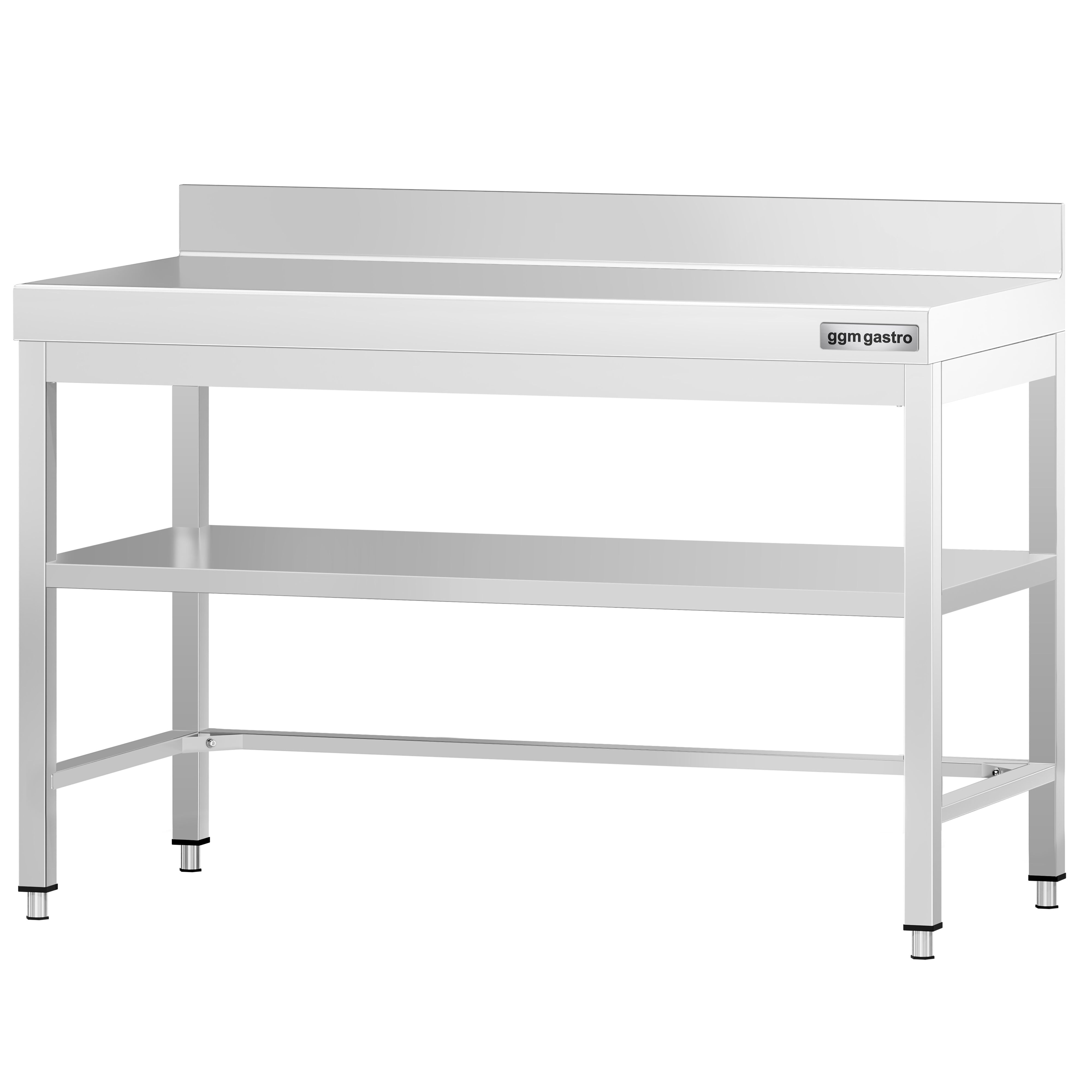 Table de travail inox PREMIUM - 1200 x 600 mm - avec tablette inférieure, Dosseret & Renforts