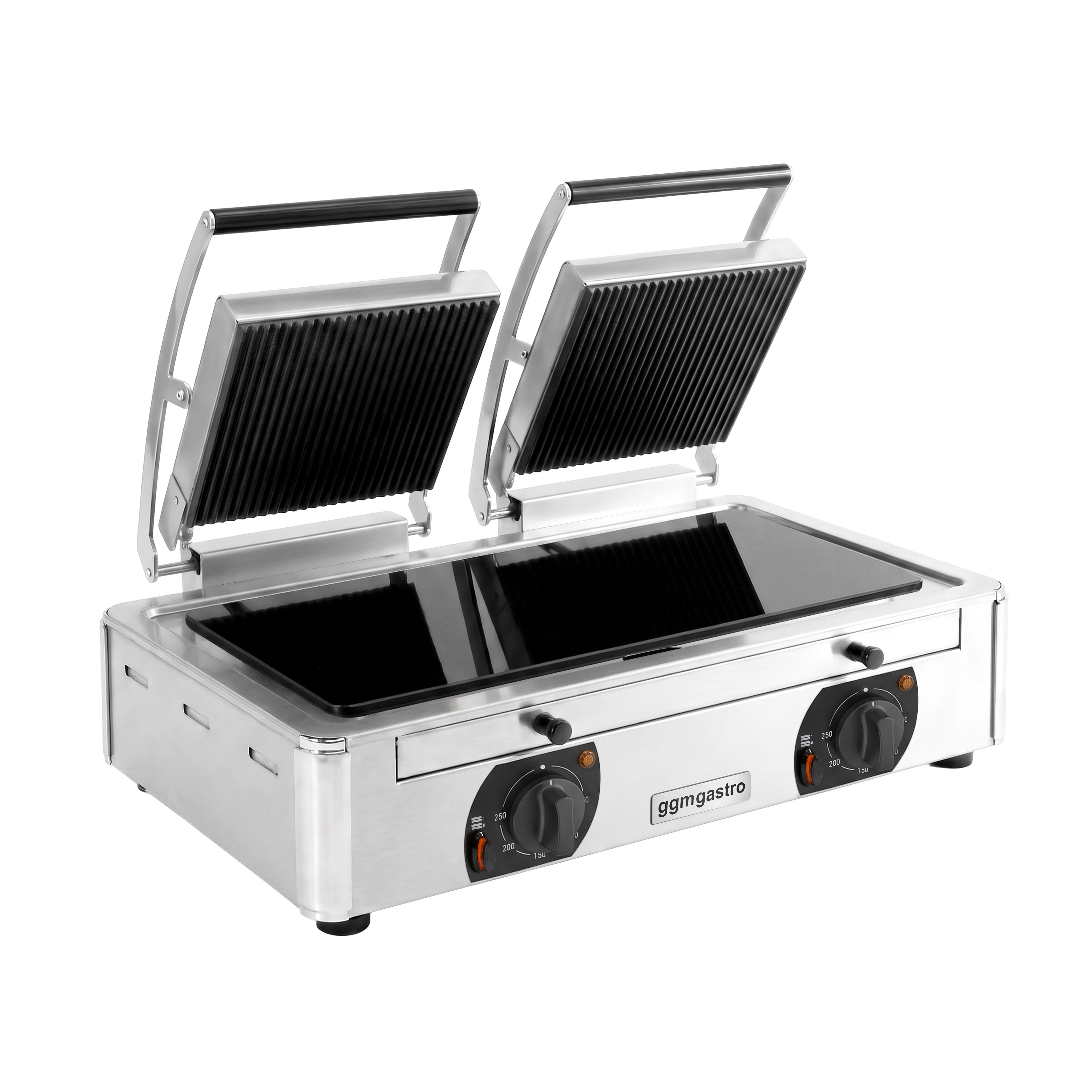Glass Ceramic Contact Grill – 3.4 kW – Smooth Bottom & Ribbed Top – Grilling Surface: 2 x220x220mm