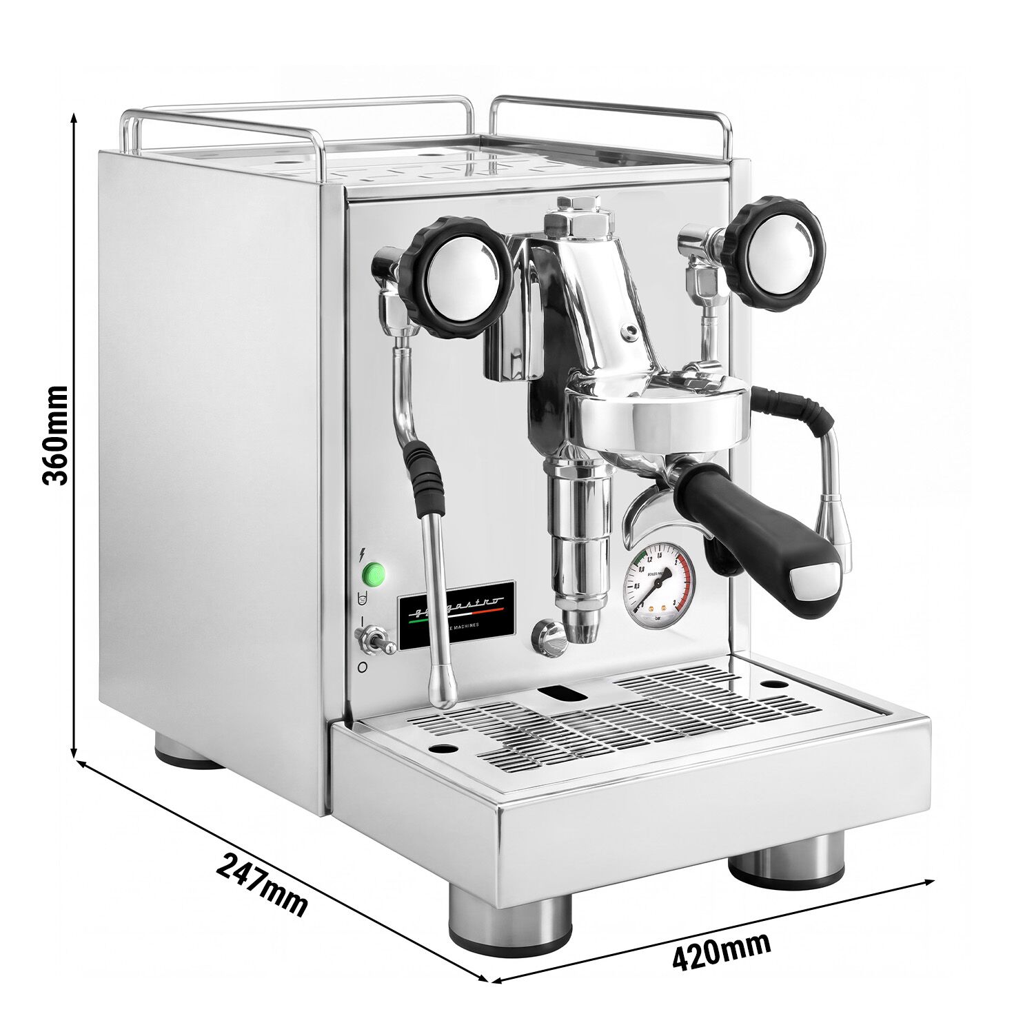 Machine expresso professionnelle « Mini » – 1 groupe – 1,2 kW – avec mousseur à lait & eau chaude – inox