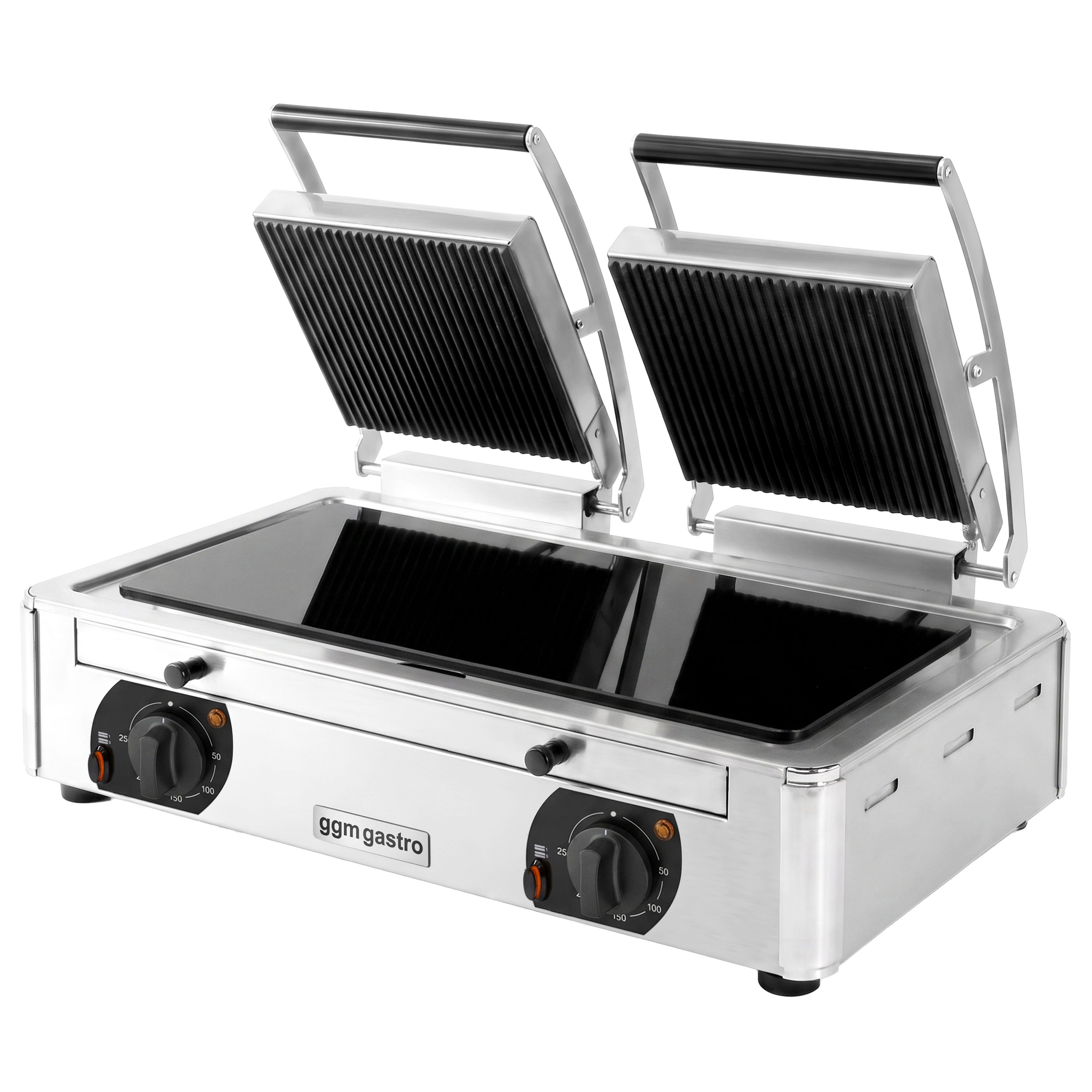 Glass Ceramic Contact Grill – 3.4 kW – Smooth Bottom & Ribbed Top – Grilling Surface: 2 x220x220mm