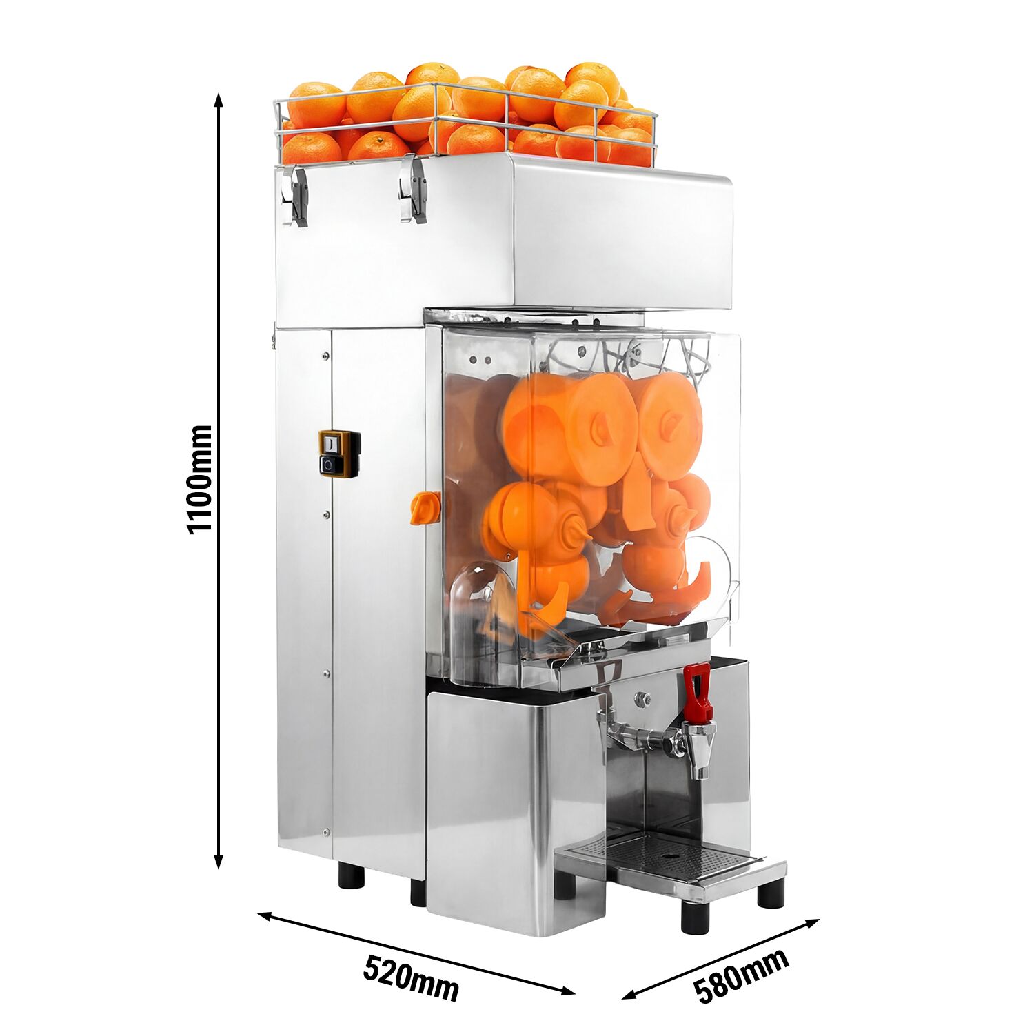 Presse-oranges automatique professionnel - 200W - 63kg - avec dispositif d’alimentation automatique, distributeurs de jus - Acier inoxydable