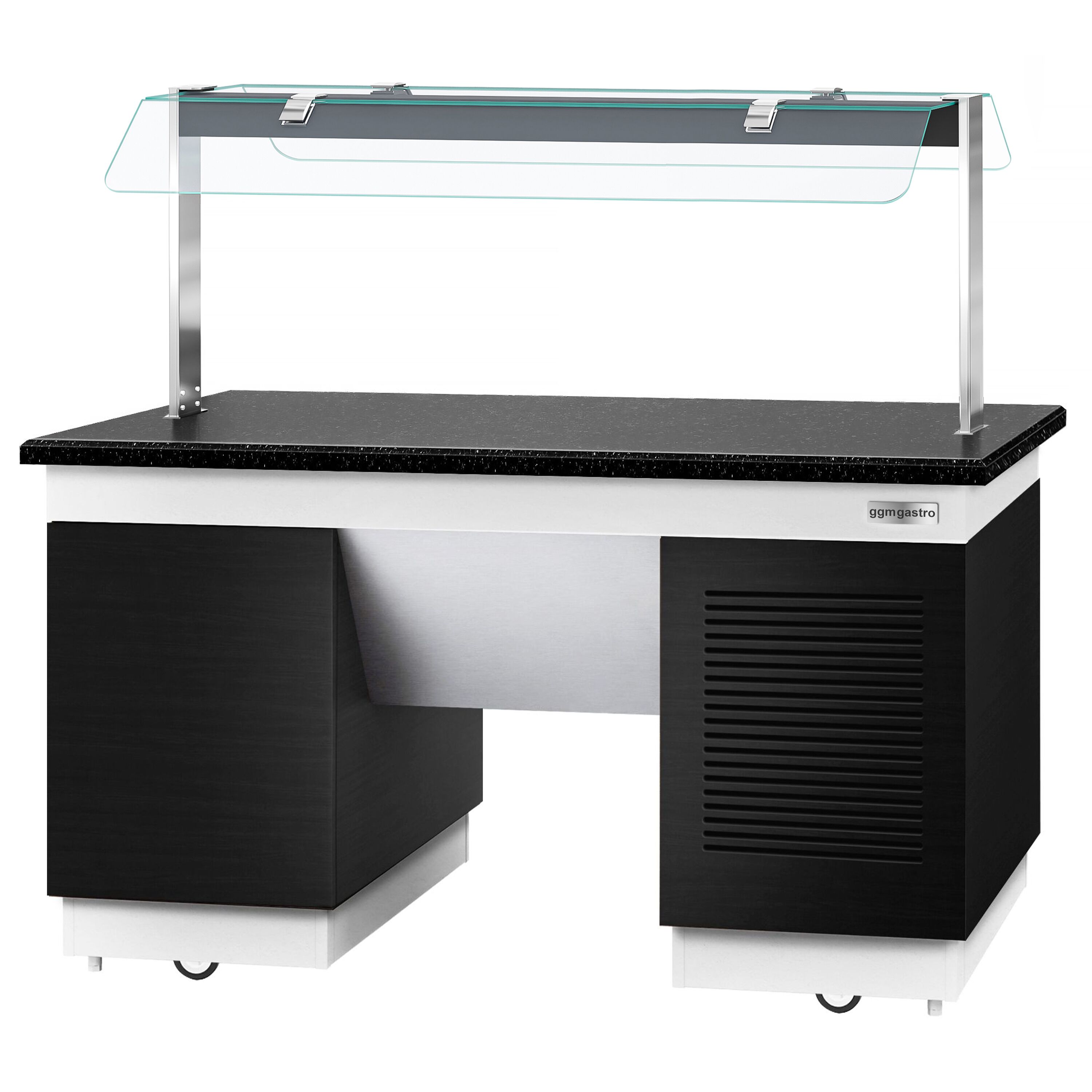 Refrigerated Buffet Display DUBLIN - 1600mm - with Refrigerated Frost Top + Flat Glass Sneeze Guard - on Castors - Black