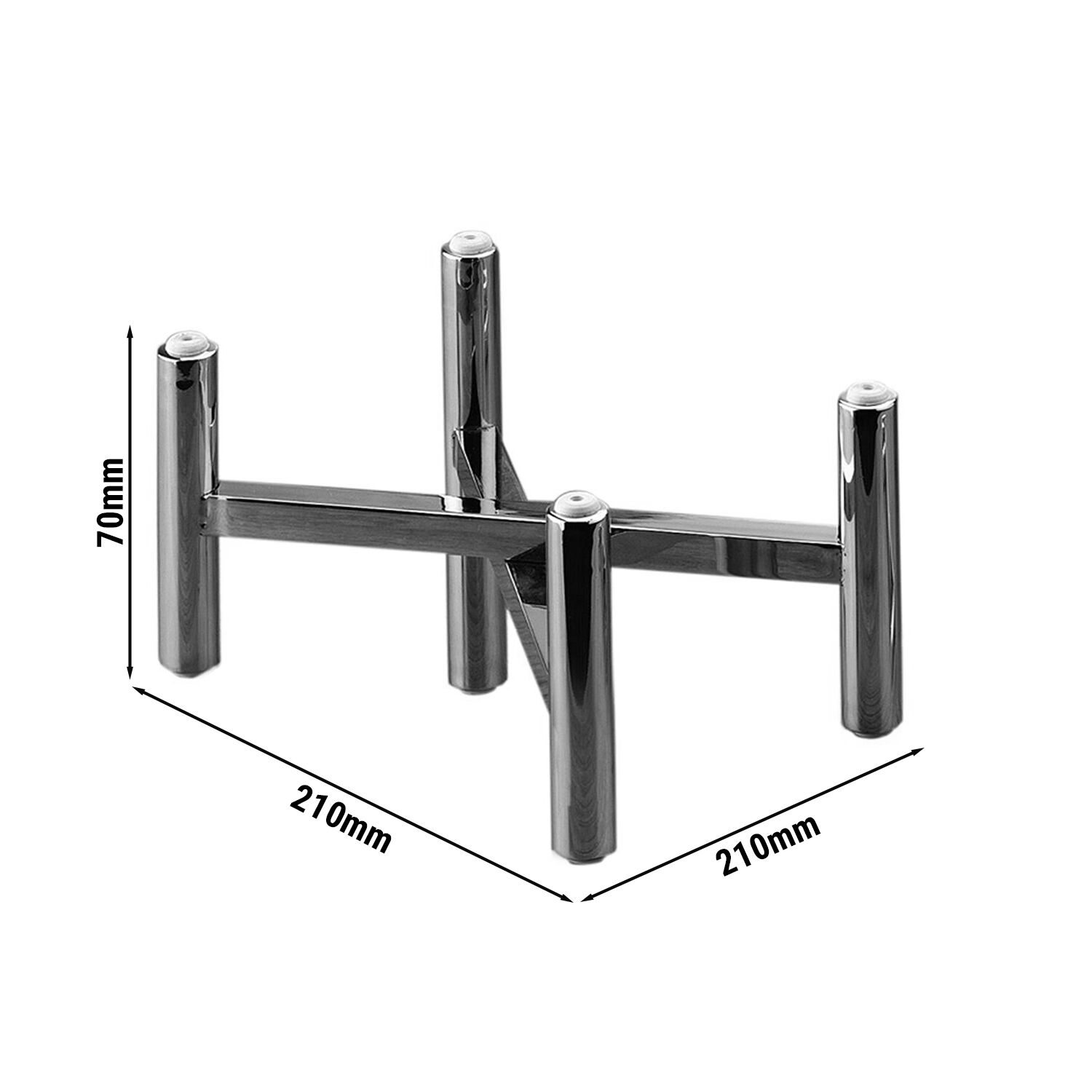 (3 uds) Soporte de buffet - plegable - Altura: 70mm - acero inoxidable - cromado - compatible con platos y bandejas desde 210mm
