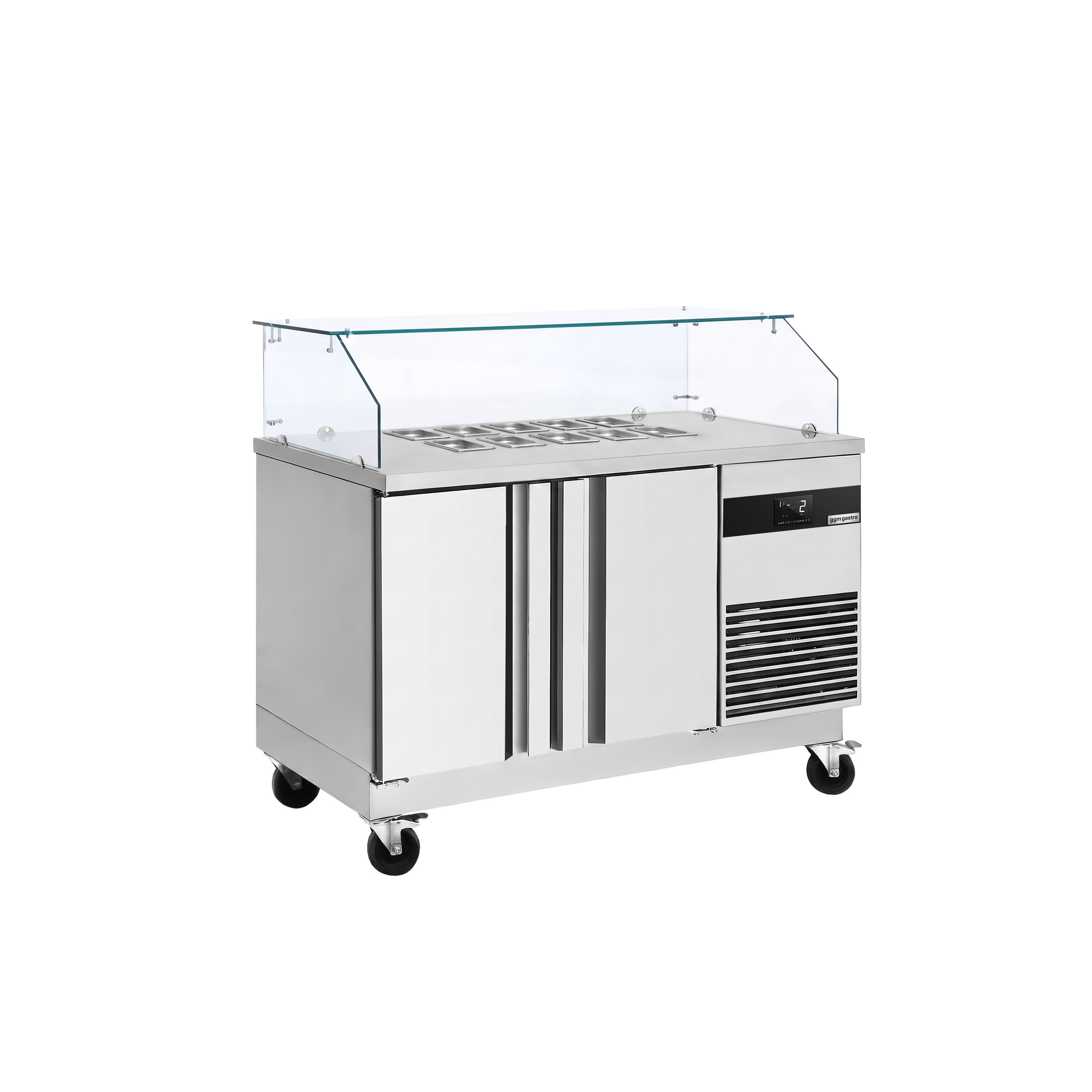 Saladette PREMIUM - 1400mm - 2 Türen - mit eckigem Glasaufsatz für 6x GN 1/6