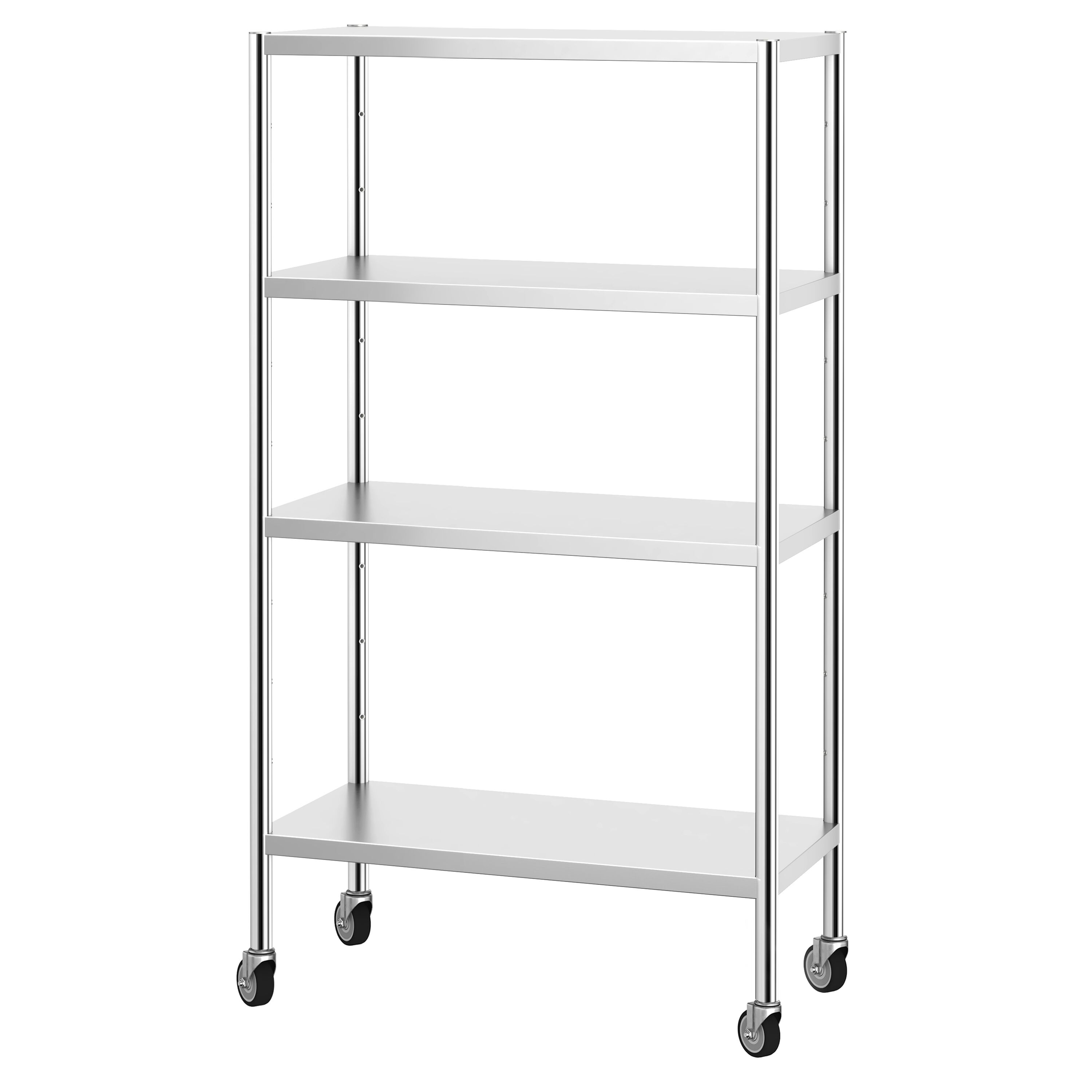 Étagère en inox PREMIUM - 1000 x 500 mm - avec 4 étagères (réglables) - incl. 4 roulettes