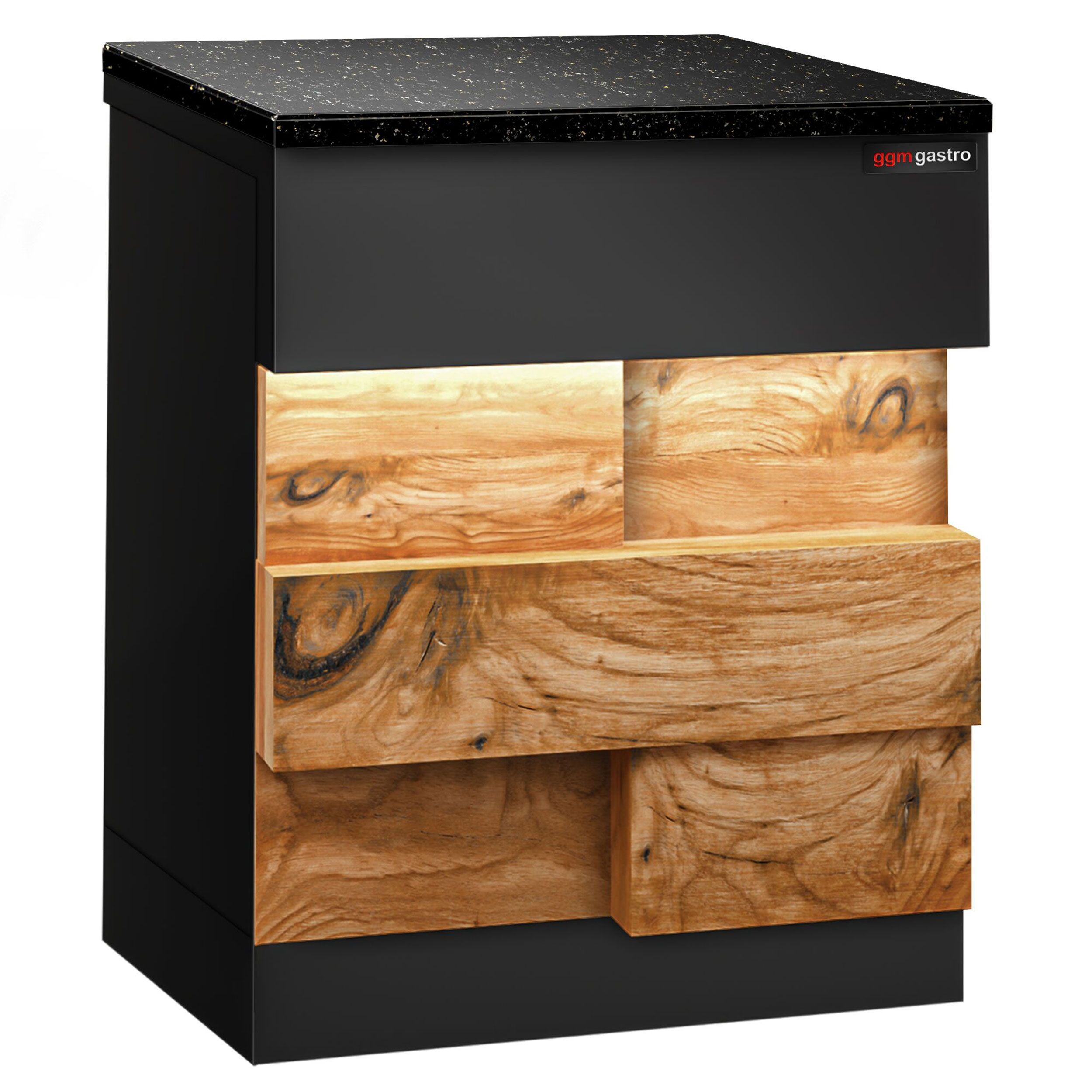 Table de caisse TORONTO – 600 mm – façade en bois – plan de travail en granit Noir