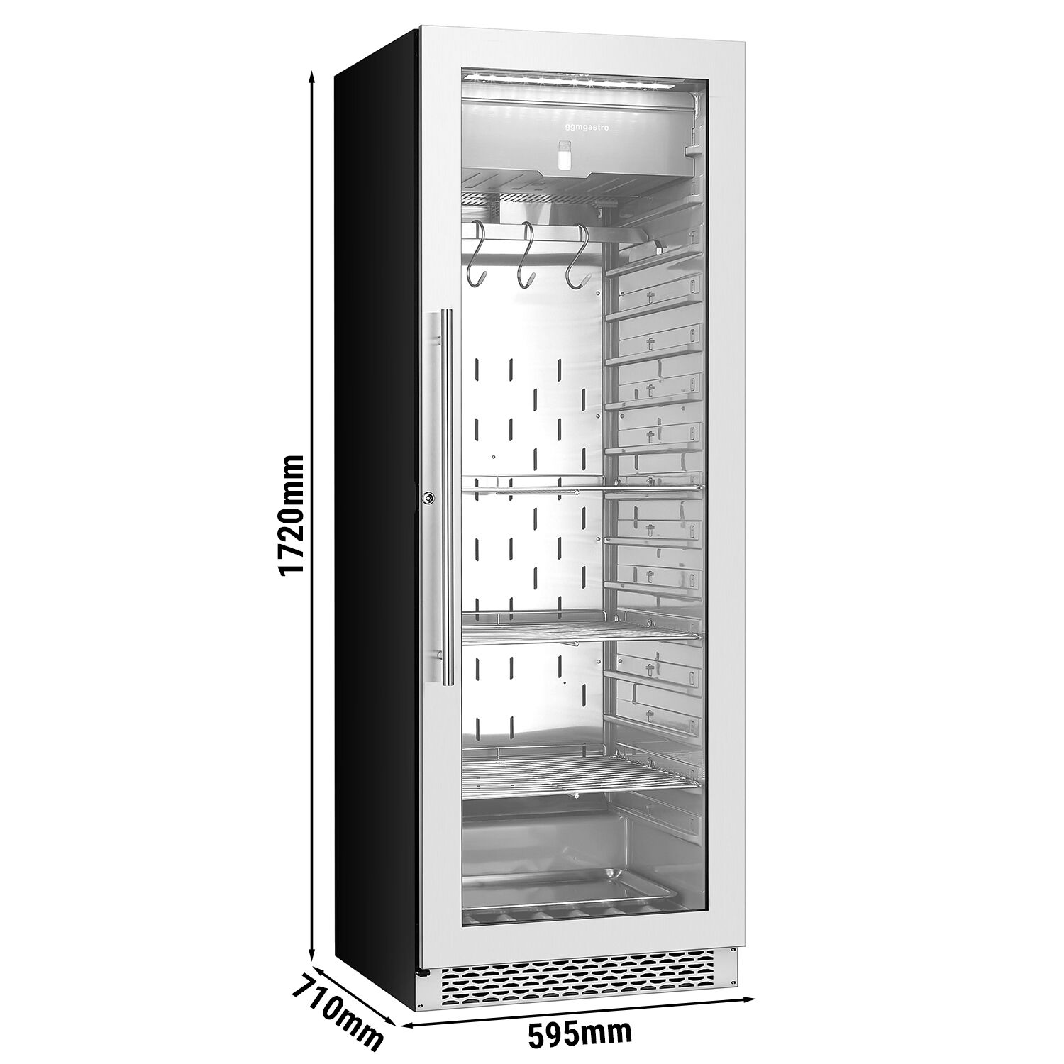 Armoire de maturation à sec pour viande - 595mm - 352 litres - 1 porte vitrée sans cadre - inox