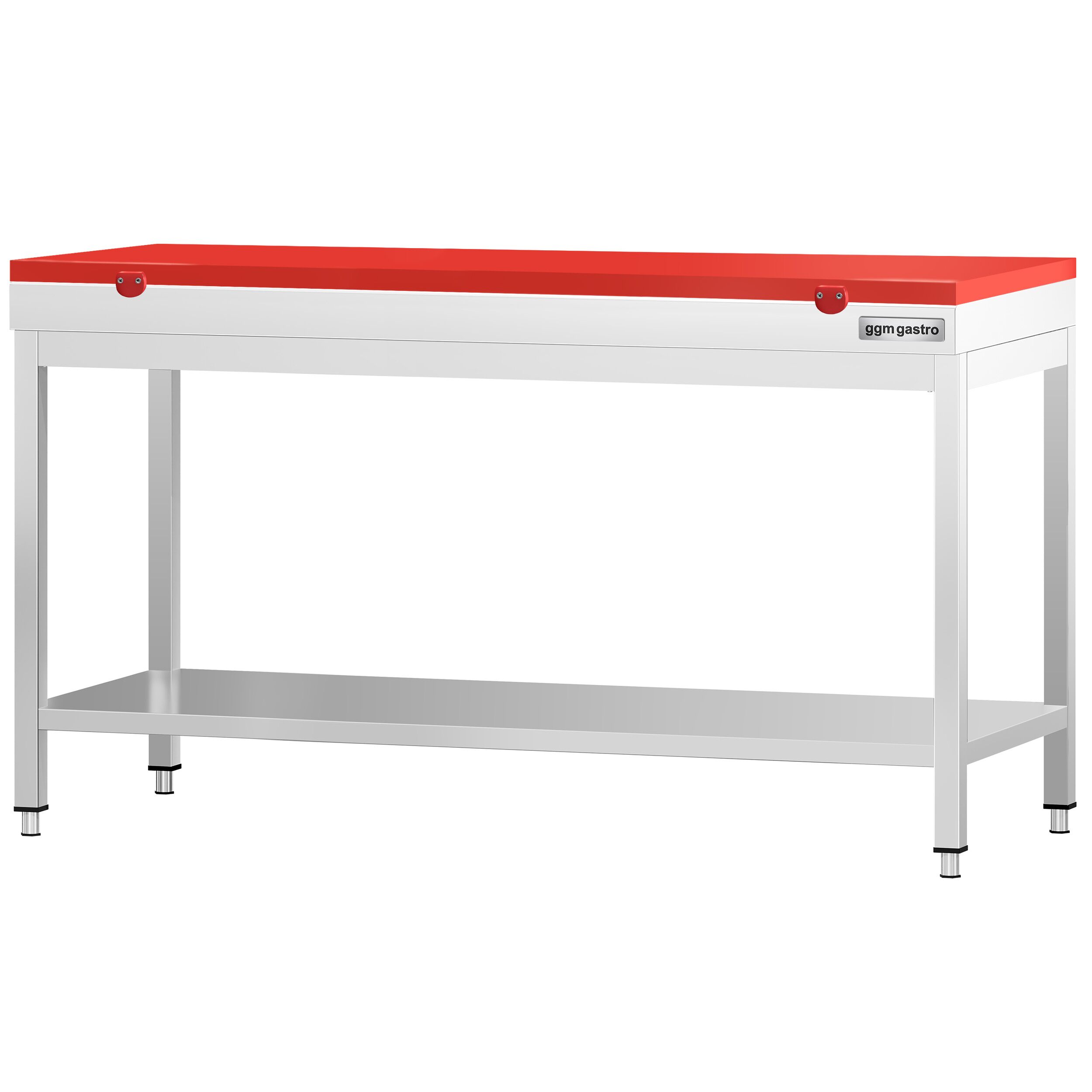 Table de travail inox PREMIUM - 1800 x 600 mm - avec tablette inférieure - incl. Planche à découper Rouge