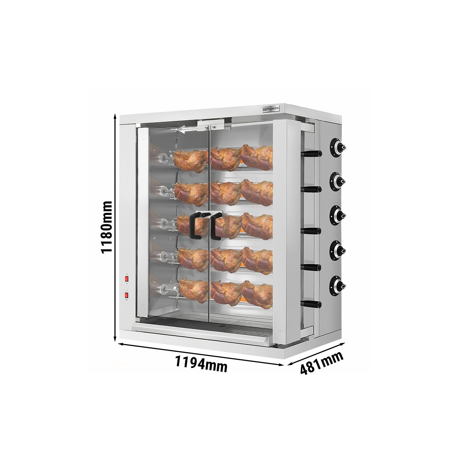 Gaz Rôtissoire à poulets Verticale - 5 broches pour jusqu’à 30 poulets - 32,33kW