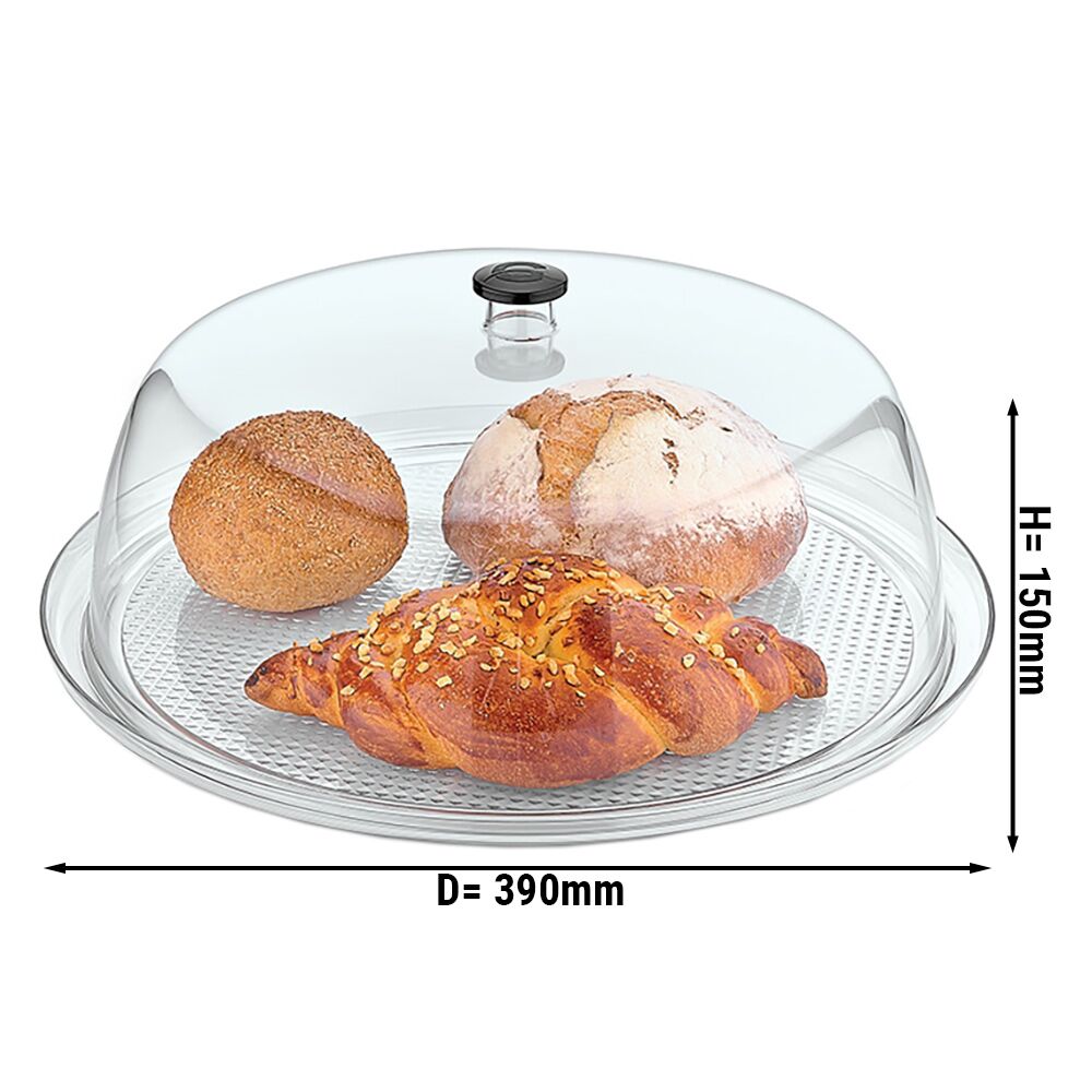 Cloche de présentation - Dôme - Polycarbonate - 390x390mm - Hauteur:150mm - rond - incl. plateau rond