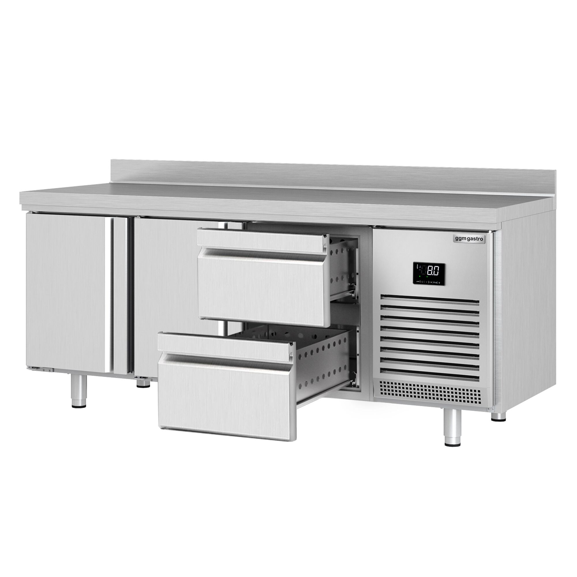 Table réfrigérée Premium PLUS - 1960 x 700 mm - avec 2 portes - 2 tiroirs - avec dosseret