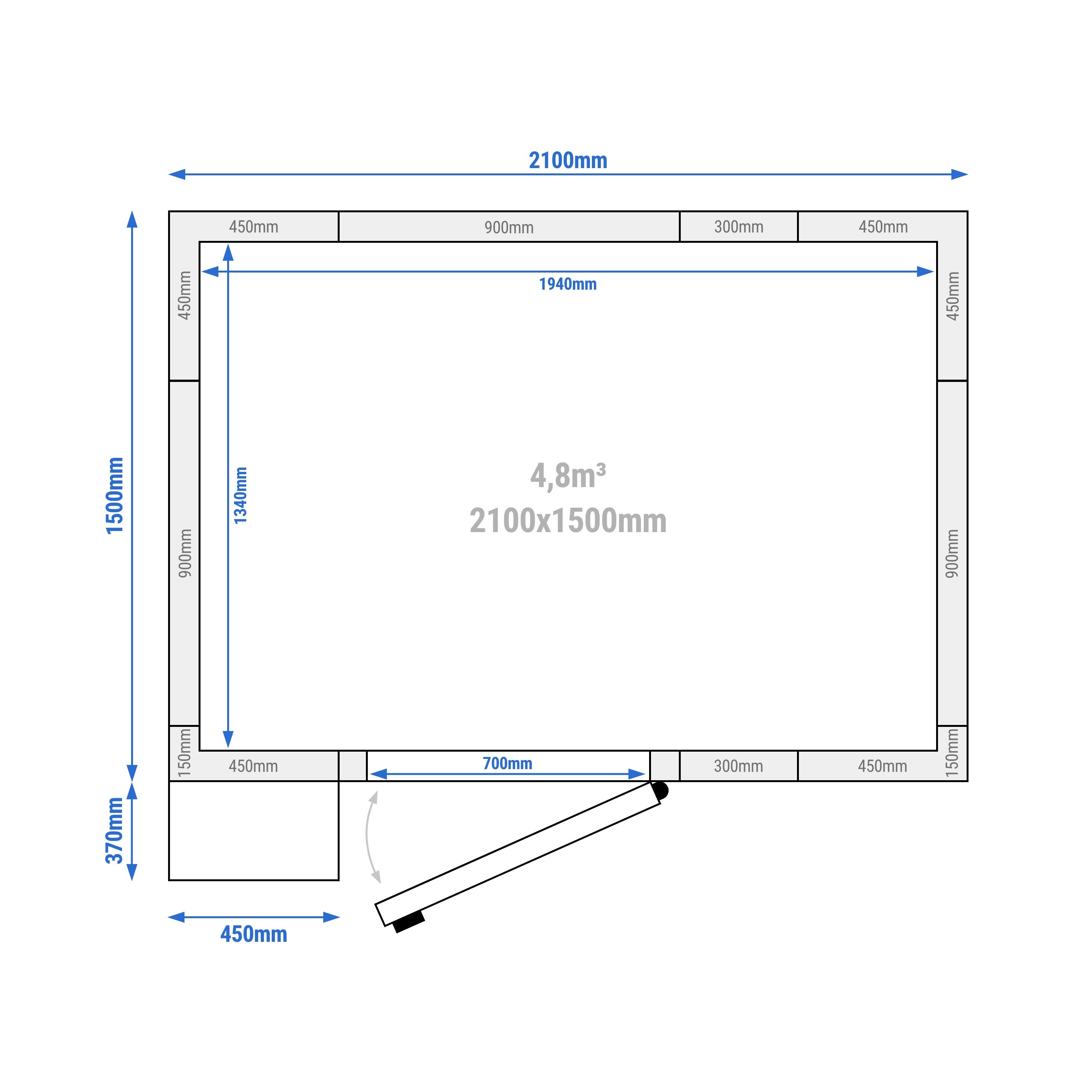 Chambre froide en inox - 2100 x 1500 mm - 4,8 m³ - groupe frigorifique inclus