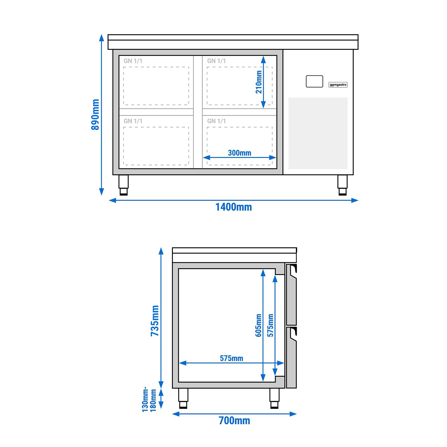 PREMIUM Refrigerated Counter – 1400 × 700 mm – with 4 Drawers – incl. Granite Worktop
