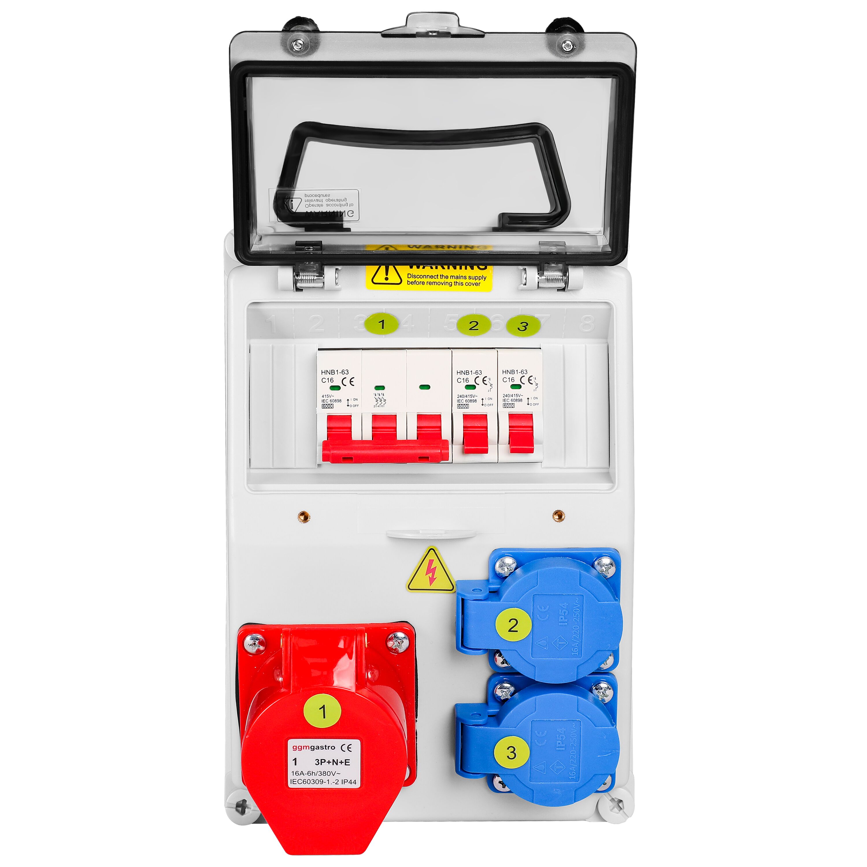 Coffret de chantier électrique - 2x 2P+T 16A 230V & 1x CEE 16A 400V 5P (rouge) prises