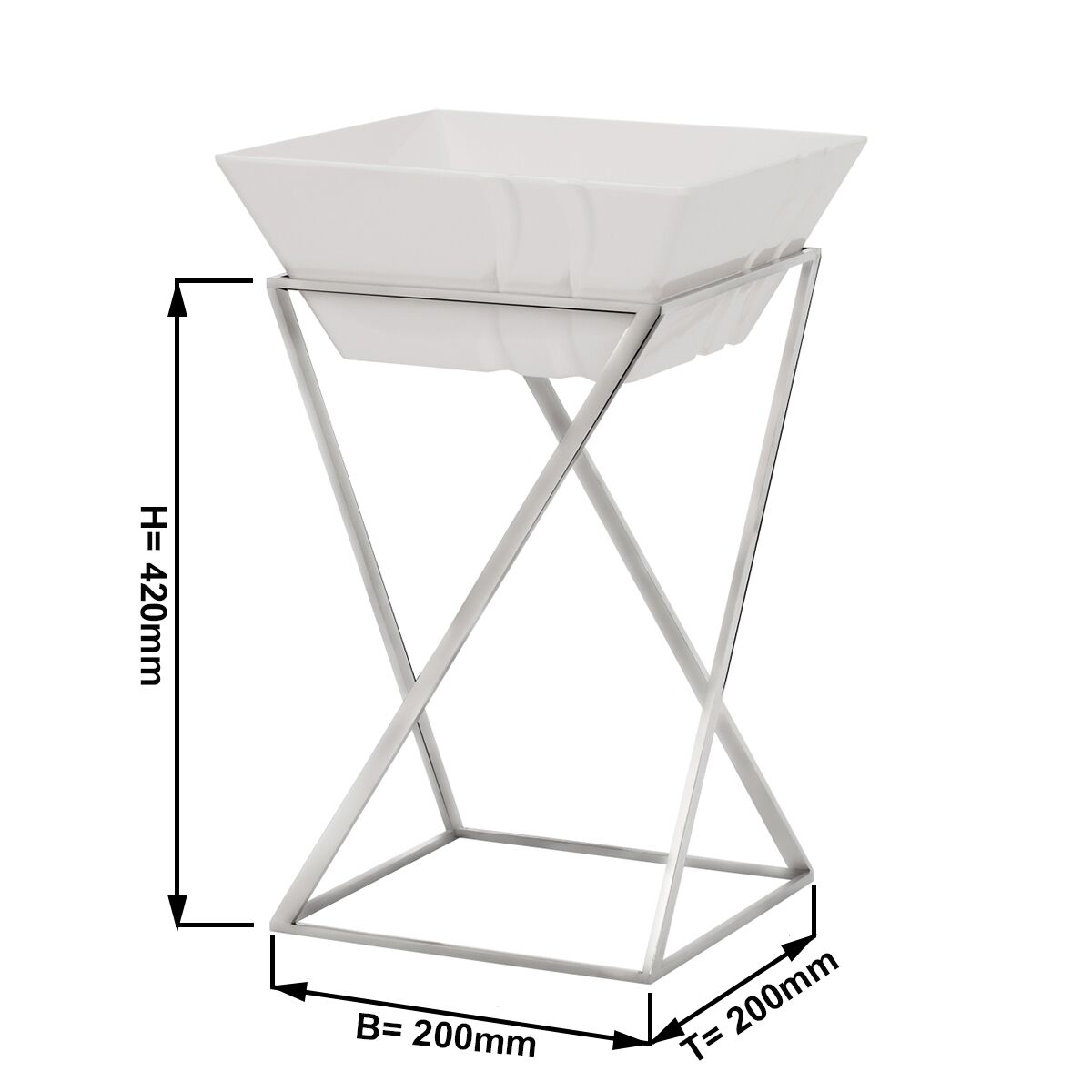 Stalak za poslastice - nehrđajući čelik (inox) - Kvadratni - 200x200 mm - Visina: 475 mm - uklj. 1 posuda od melamina