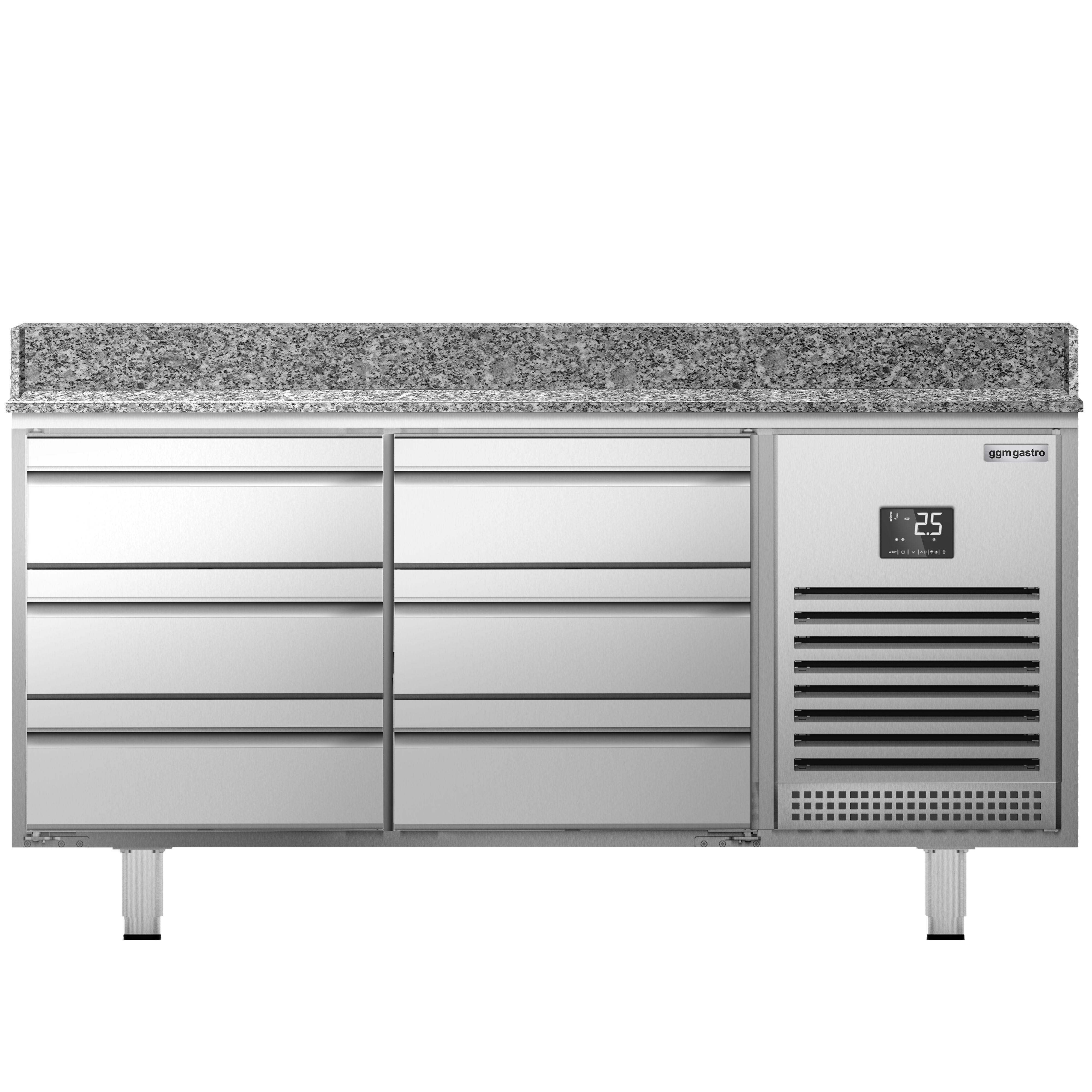 Commercial Pizza Prep Counter - Granite Top PREMIUM PLUS - 1980x700mm - with 0 doors & 6 dough drawers