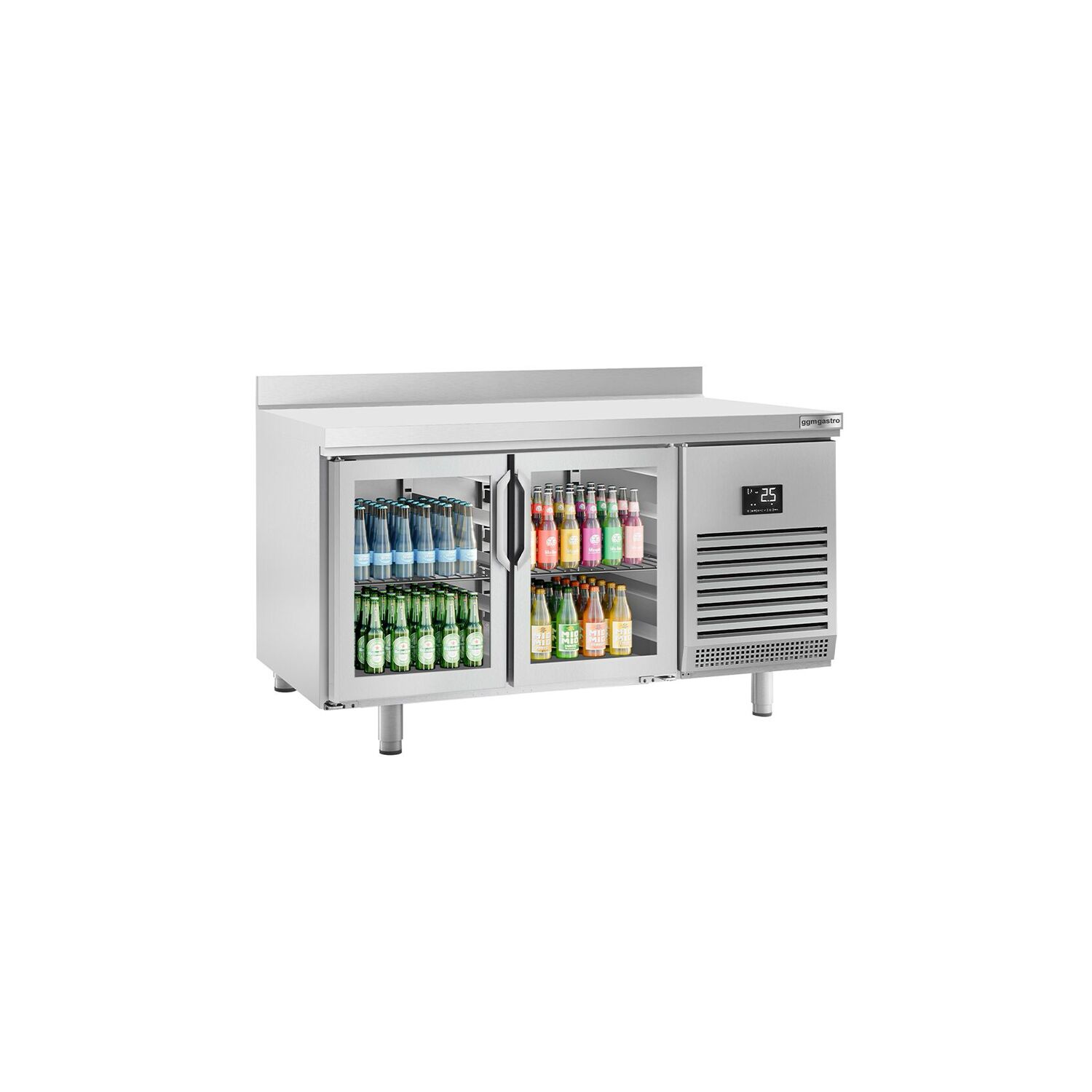Table réfrigérée Premium PLUS - 1468x600 mm - avec 2 portes vitrées - avec dosseret