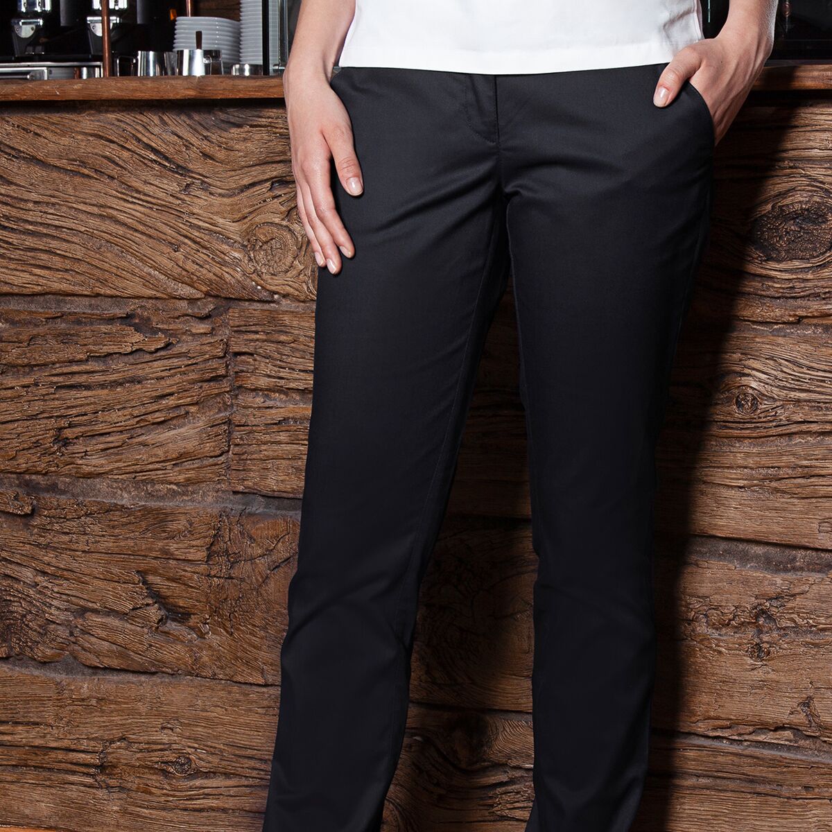 (6 pièces) KARLOWSKY | Pantalon chino femme stretch moderne - Noir - Taille : 34
