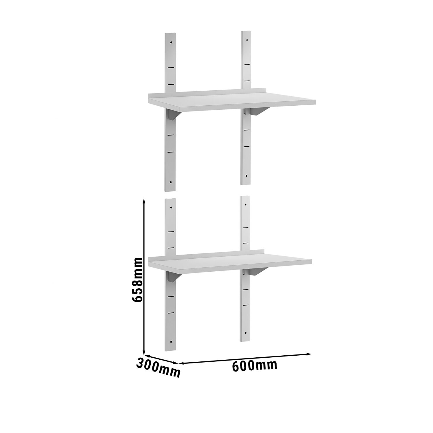 Étagère murale ECO en inox - 600 × 300 mm - avec 2 étages