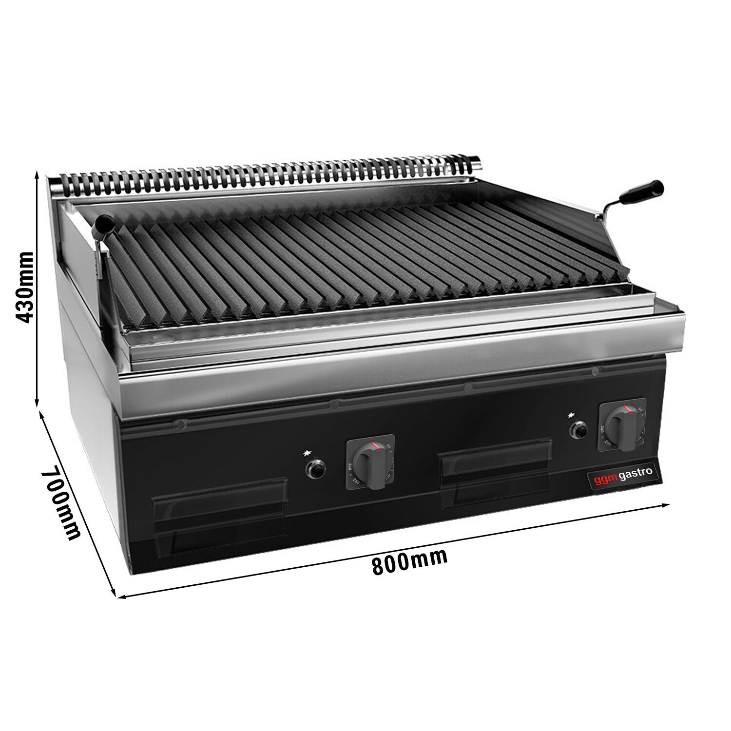 Grill à pierre de lave à gaz – 14 kW – grille inclinable