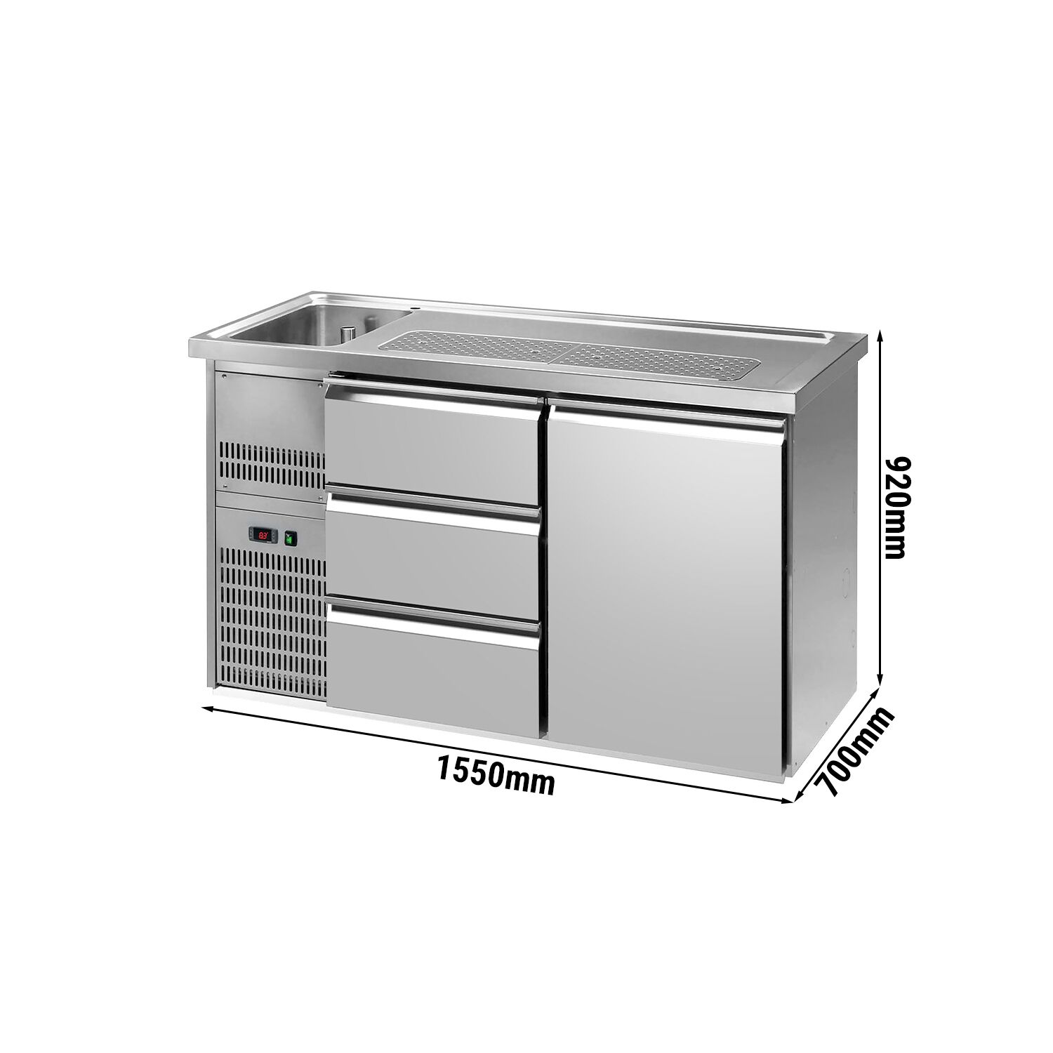 Direct Draw Beer Dispenser / Kegerator PREMIUM PLUS - 1550x700mm - 1 Solid Door & 3 Drawers