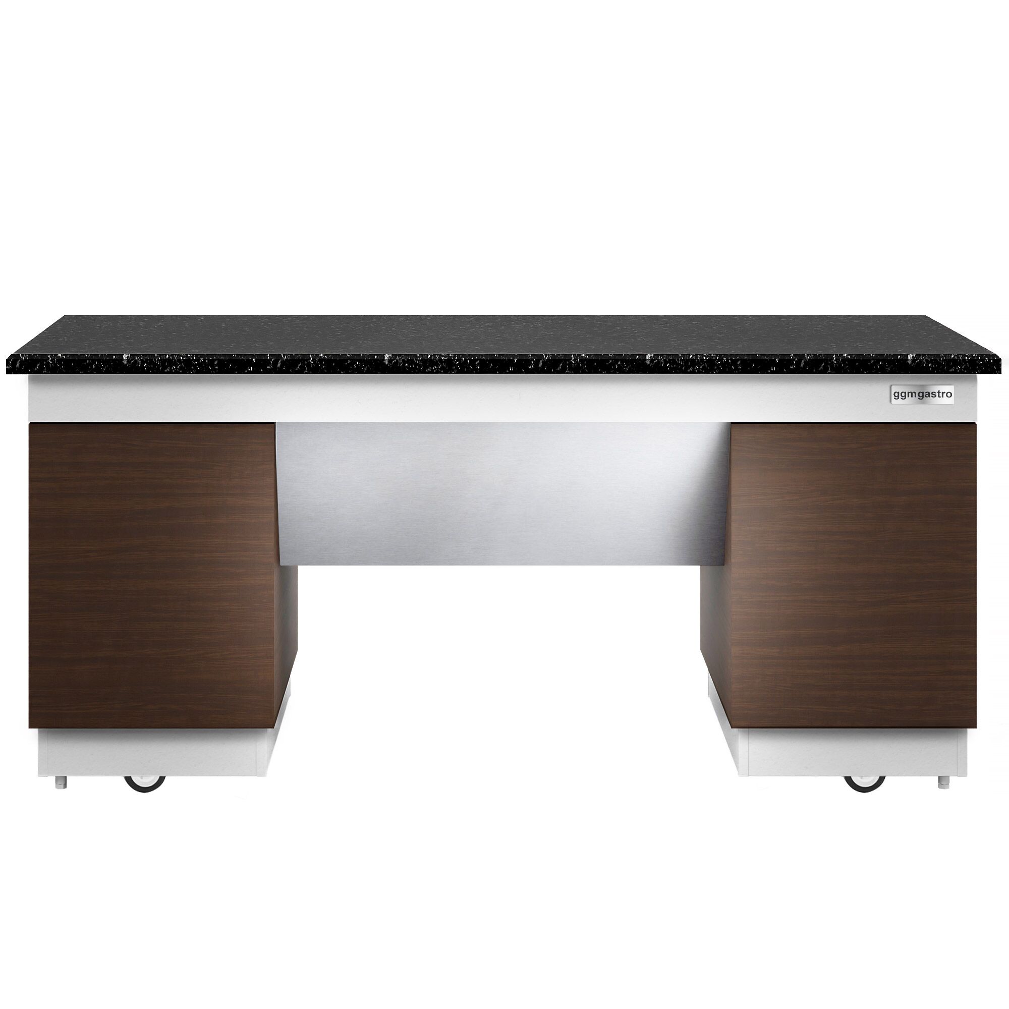 Elemento neutro | Piano di lavoro in granito - 2000x800x900mm | spessore piano:20mm - nero | con ruote | 4 porte Soft-Close | mobile | ungekühlt