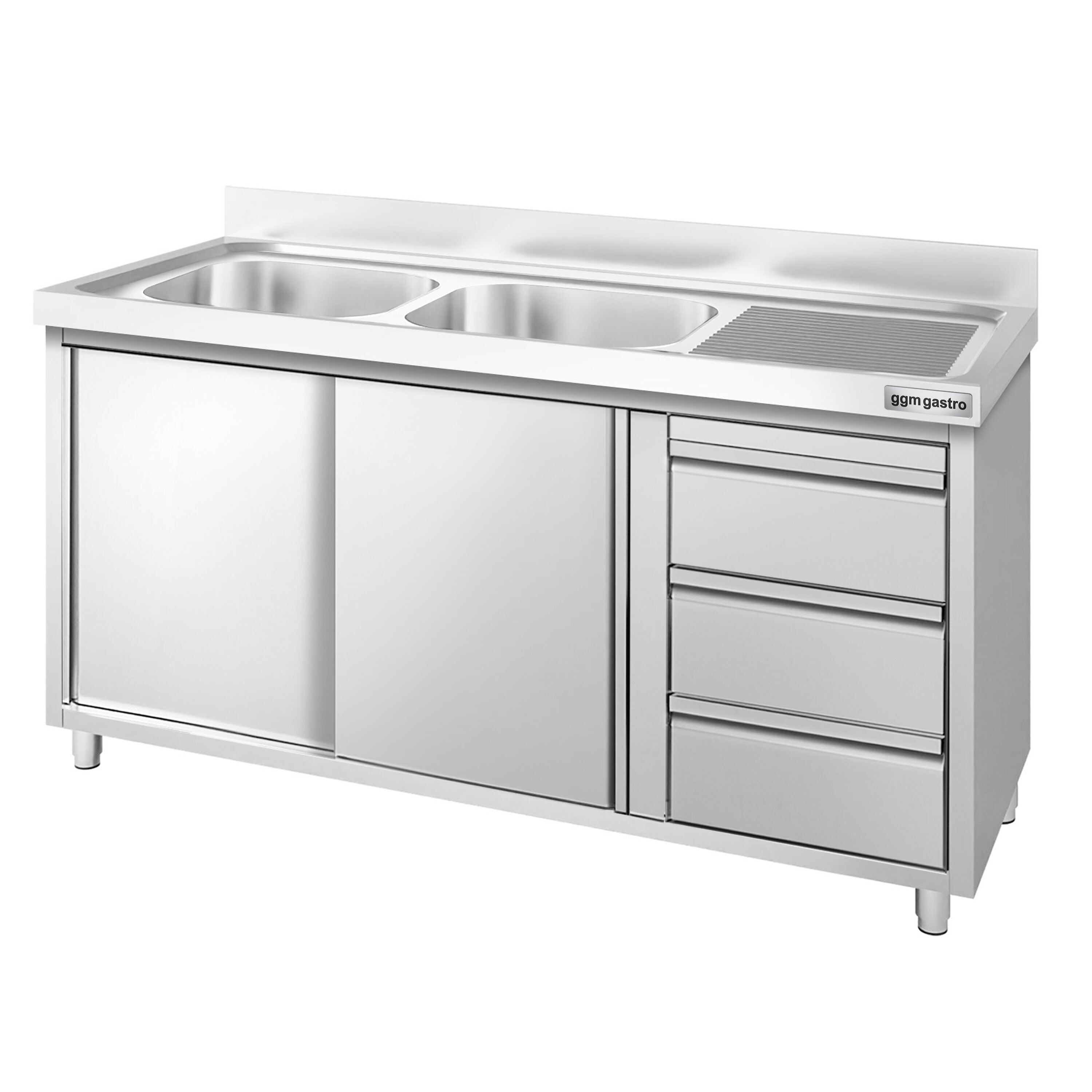 Meuble plonge PREMIUM - 1400x600mm - 2 bacs - 3 tiroirs