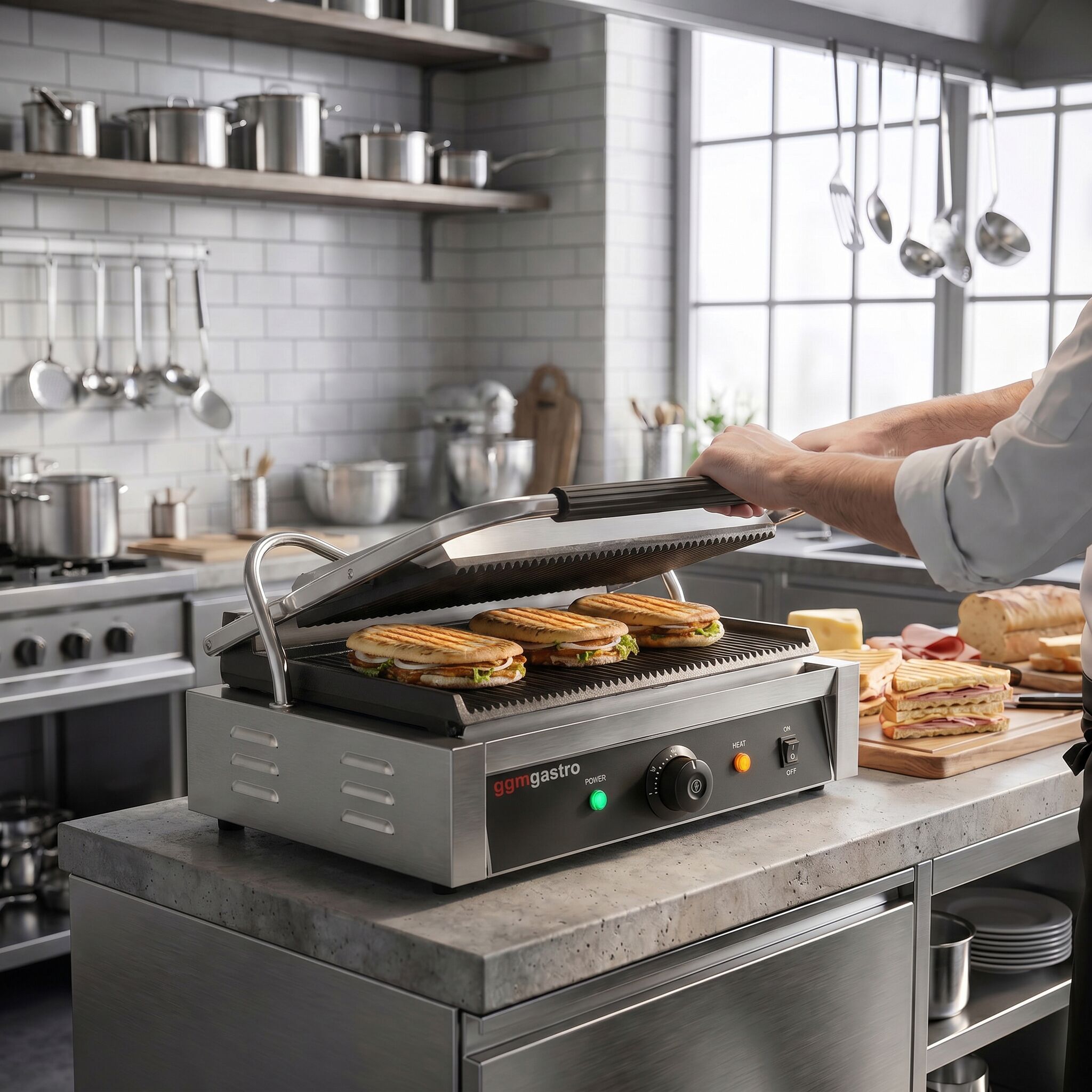 Contactgrill - 3000W - platen: boven & onder geribbeld - Grilloppervlak: 340x230mm