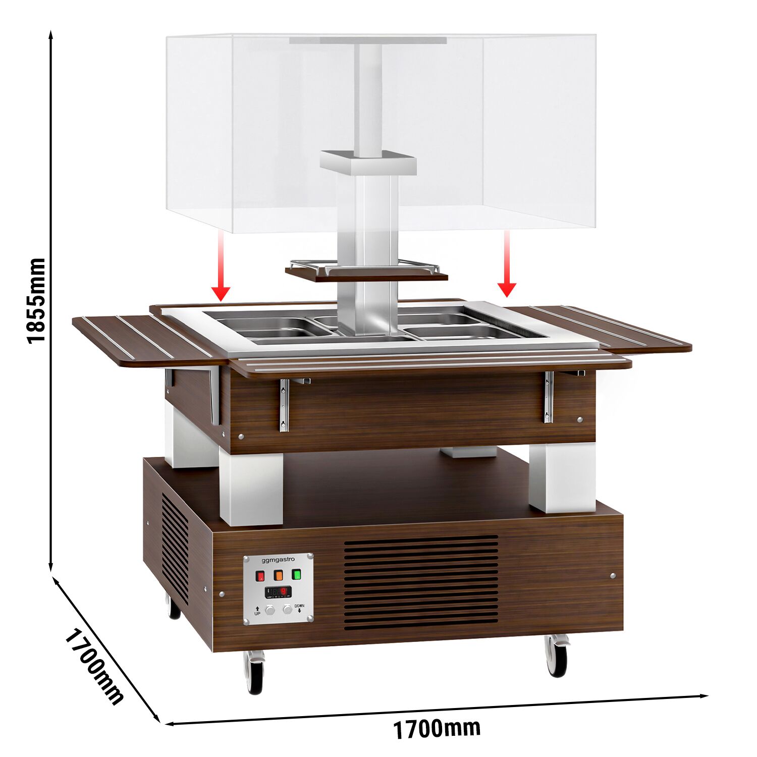 Salatbar Kaltbuffet DUBLIN - 1600mm - mit geradem Glasaufsatz - für 4x GN 1/1 - Braun