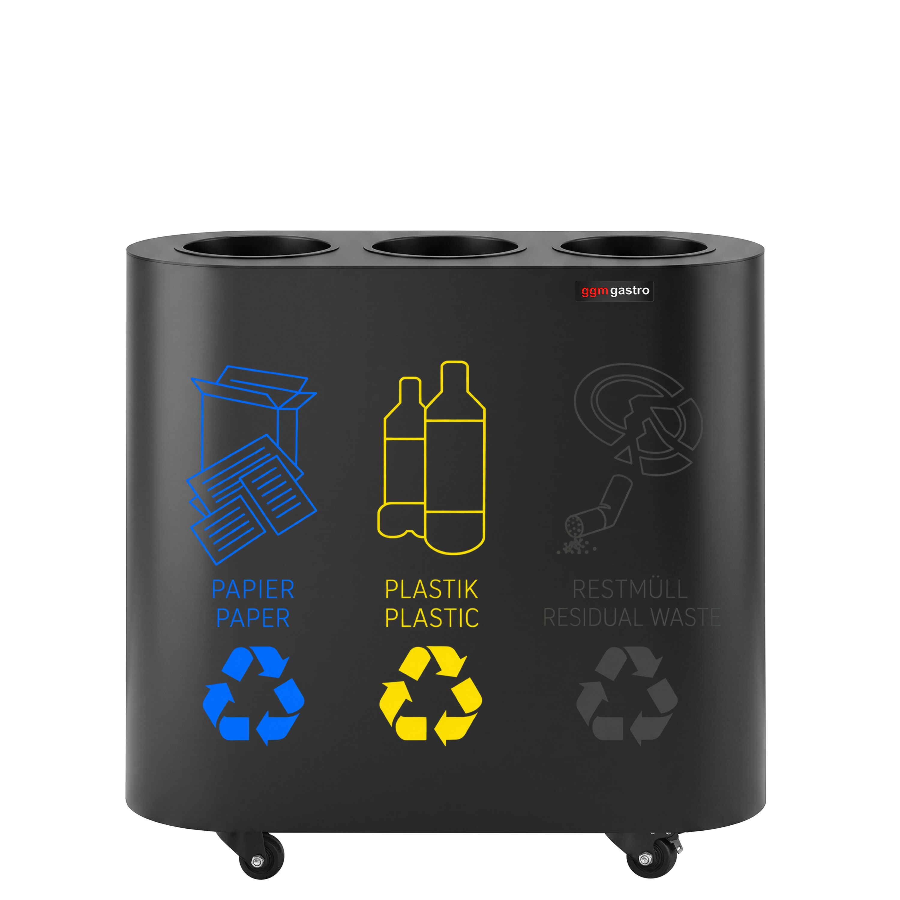 Waste sorting system – 3 bins, 30 litres each – black