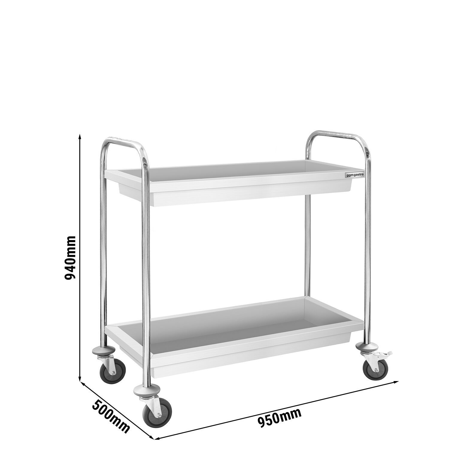 Chariot de service – 950x500 mm – avec 2 bacs