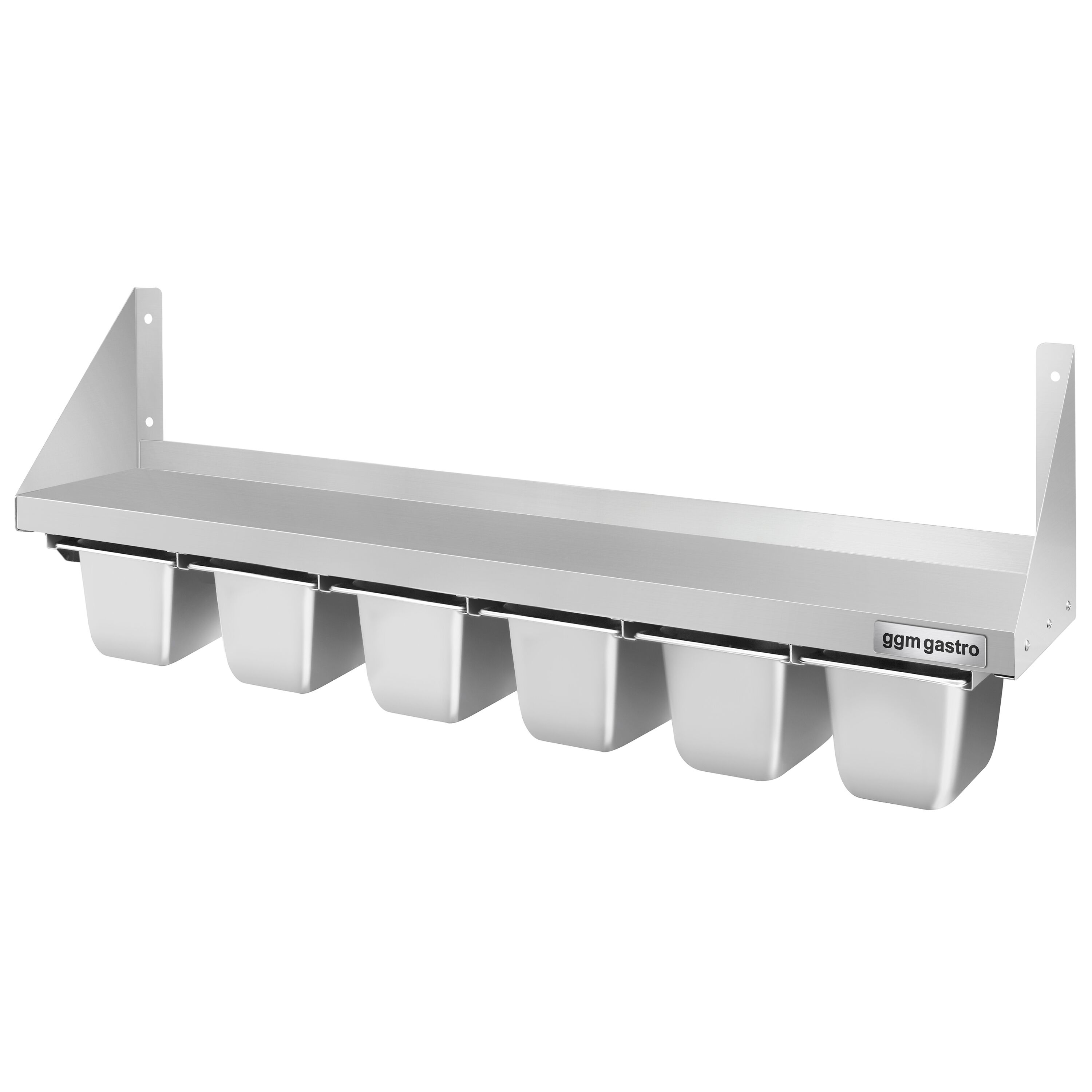 Étagère murale en inox pour Bacs GN 6x GN 1/6 - 1200x300mm - 1 niveaux - incl. glissières pour bacs GN