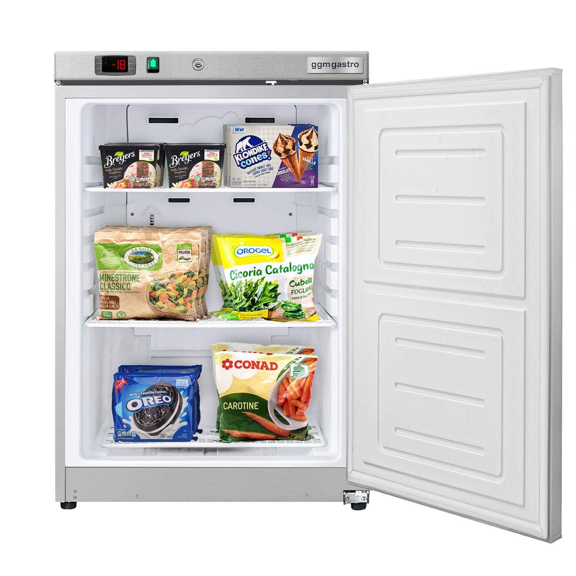 Mini congélateur de stockage inox ECO – 200 litres – avec 1 porte – intérieur de la porte en plastique