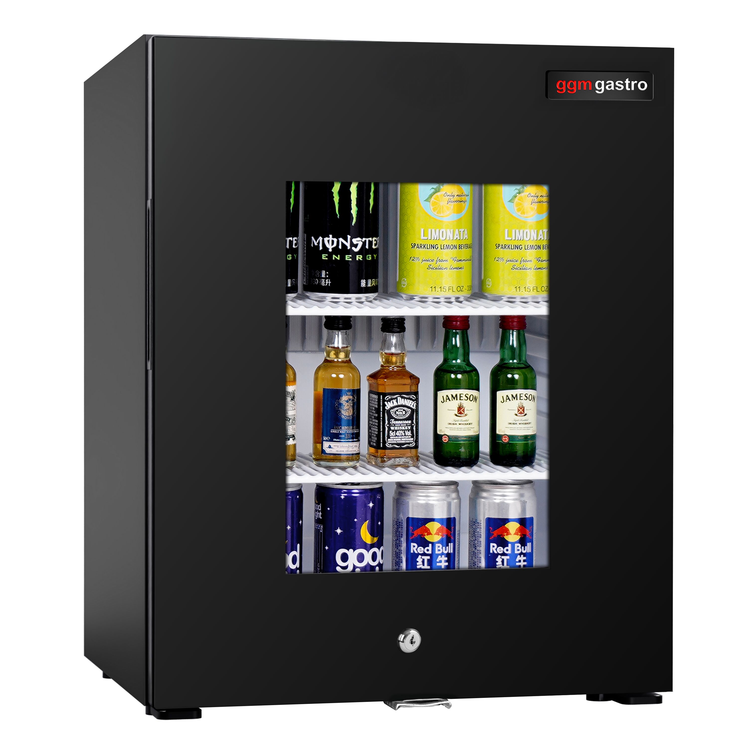 Minibar - 402mm - 34L - avec 1 porte en verre & serrure - Noir - double vitrage, porte réversible