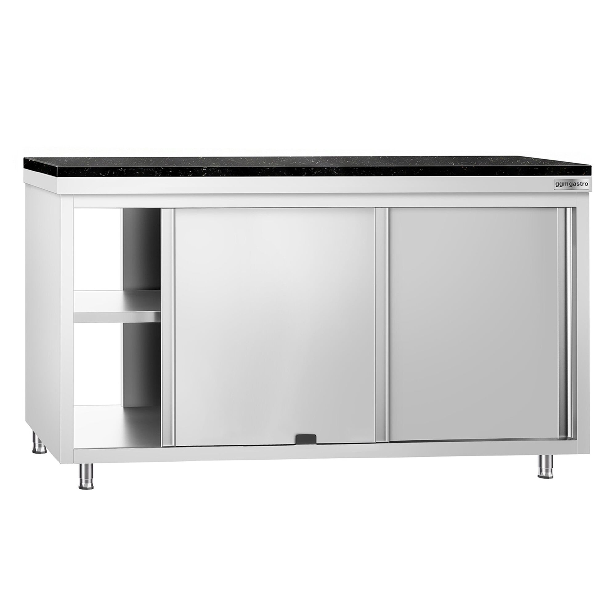 Roestvrijstalen werkkast PREMIUM - 1600 x 600 mm - met doorgeefluik - incl. granieten werkblad