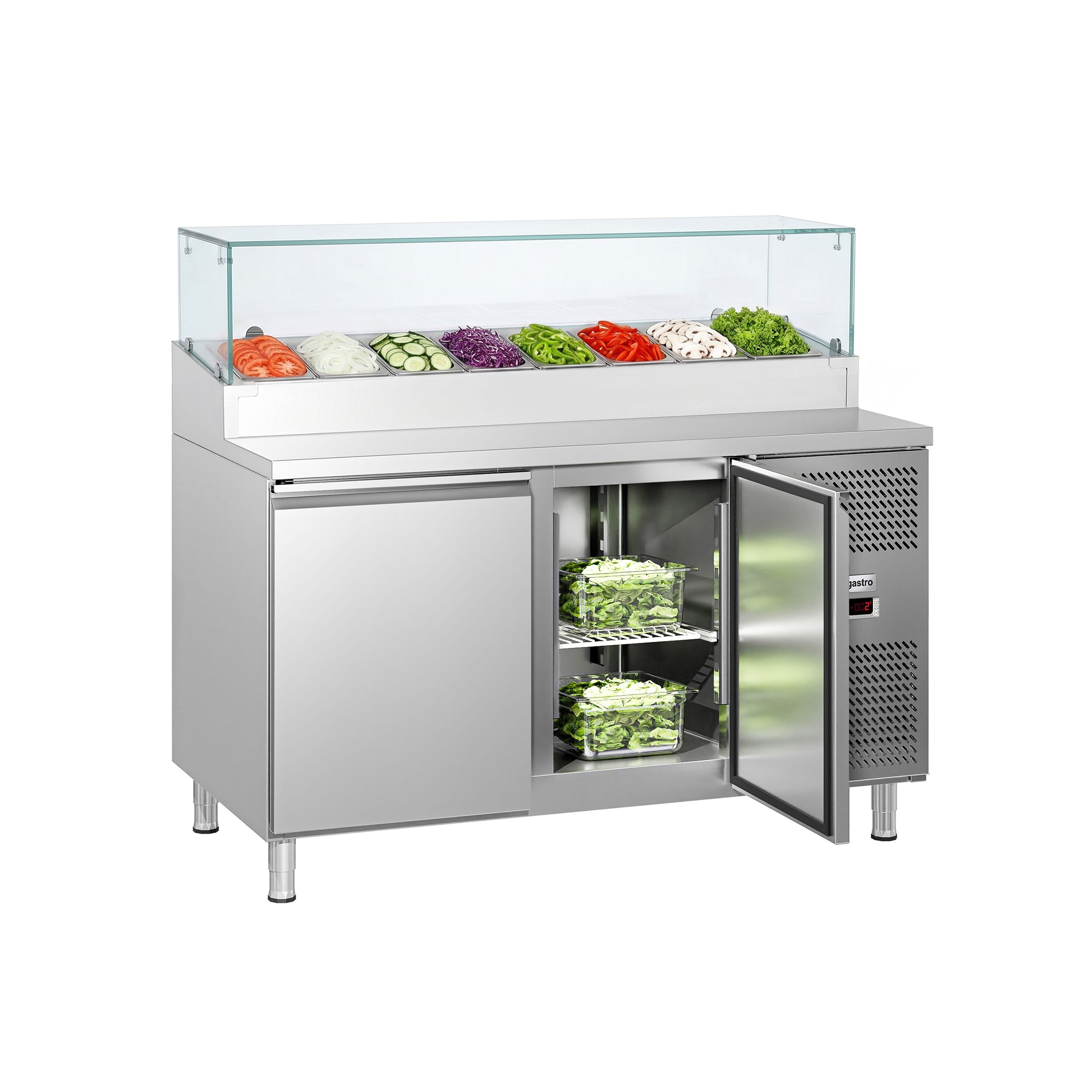 Zubereitungstisch ECO - 1510mm - 2 Türen - mit Glasaufsatz - für 8x GN 1/3