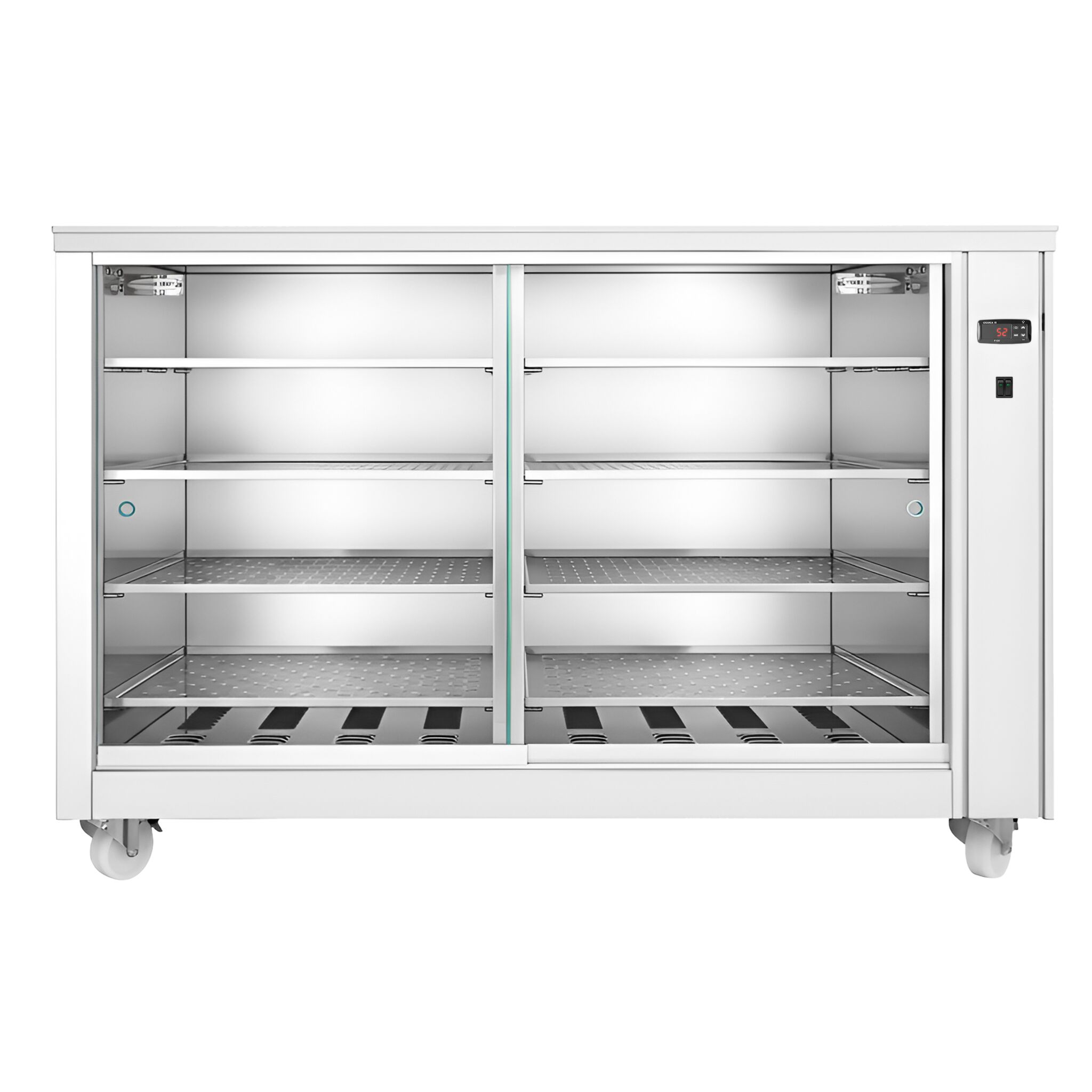 Vitrine chauffante professionnelle - portes arrière coulissantes - 2kW - 8 étagères - 1395x910x1020mm
